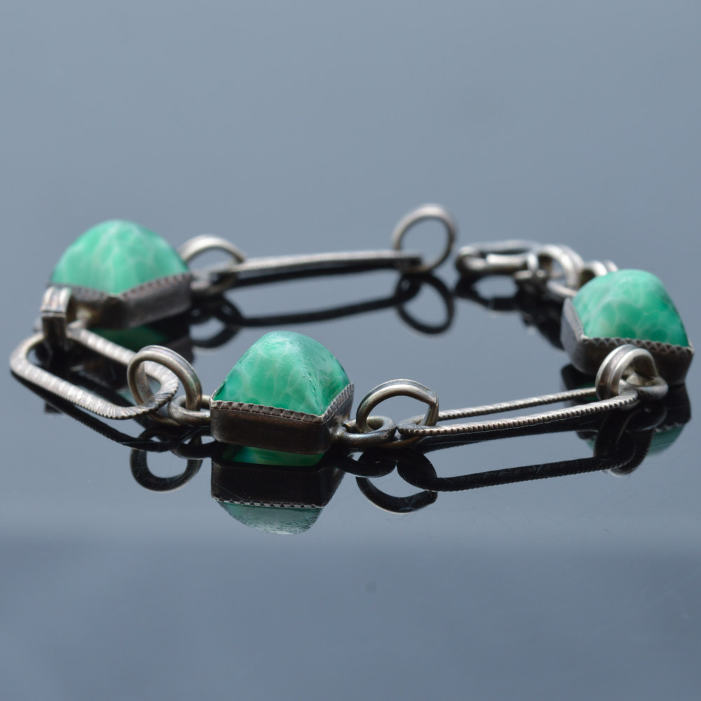Sterling Silver and Imitation Jade Bracelet