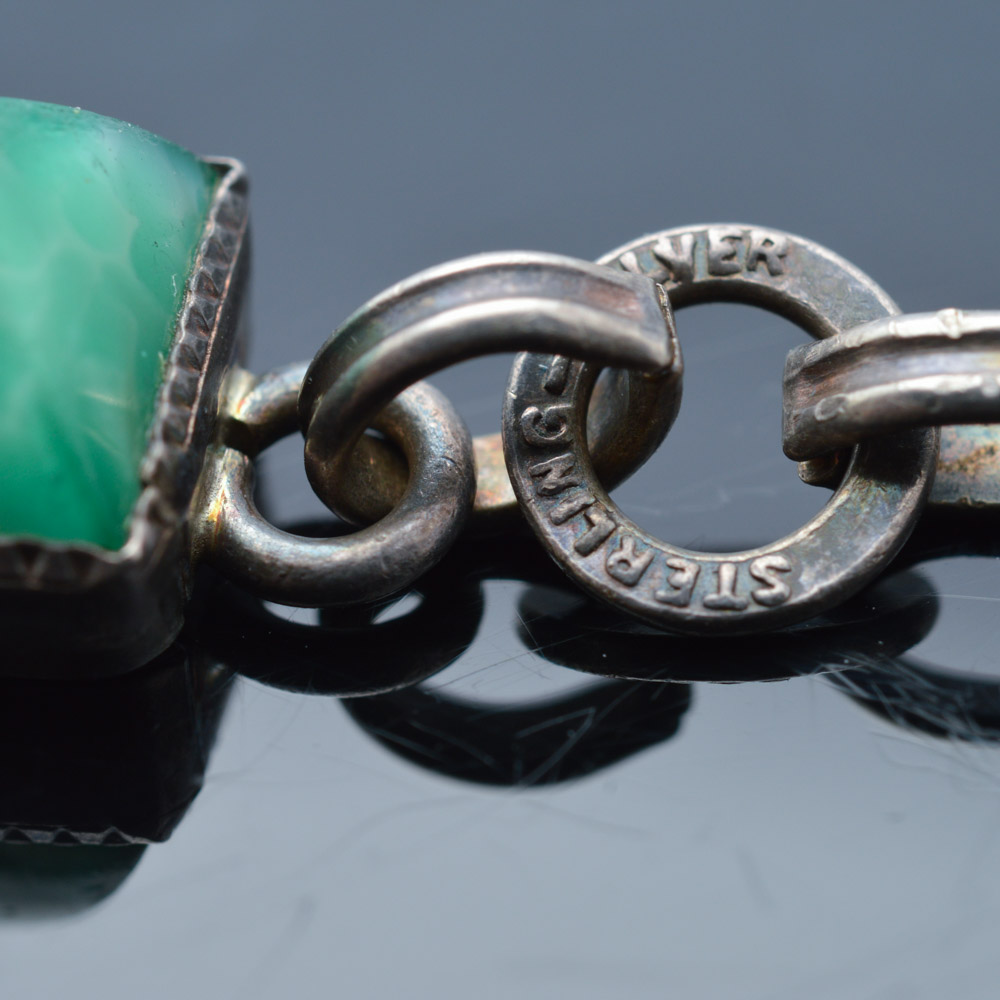 Sterling Silver and Imitation Jade Bracelet