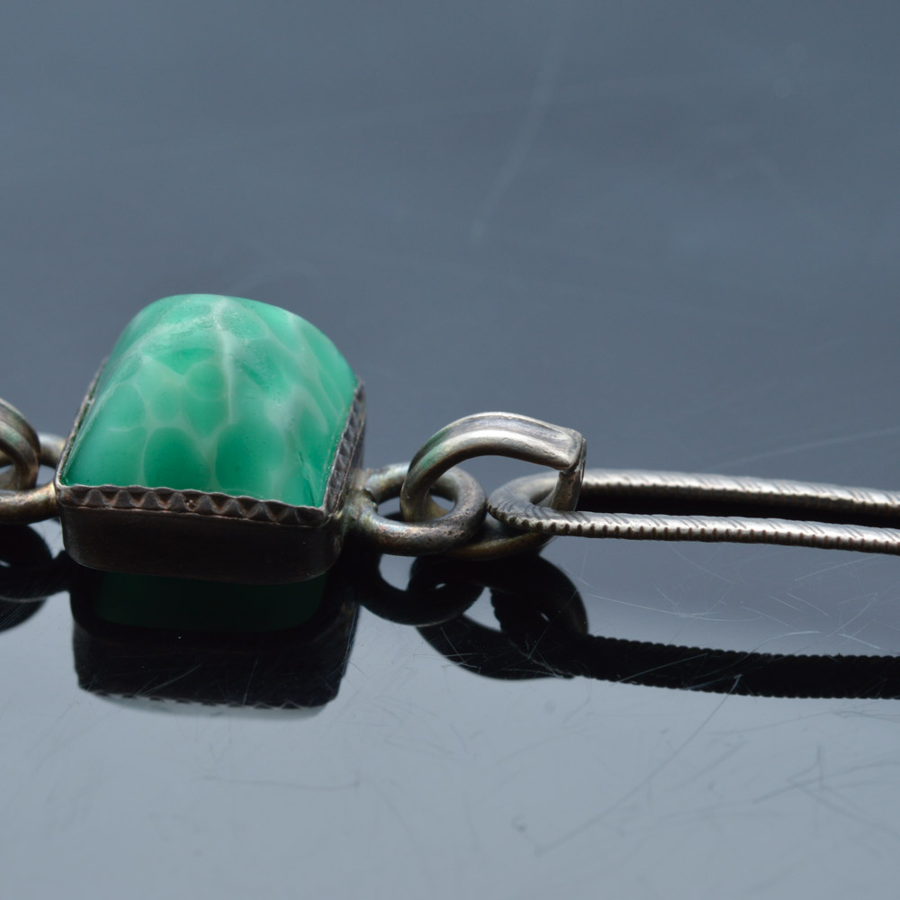 Sterling Silver and Imitation Jade Bracelet