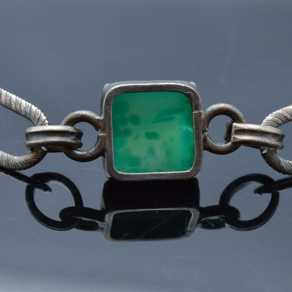 Sterling Silver and Imitation Jade Bracelet