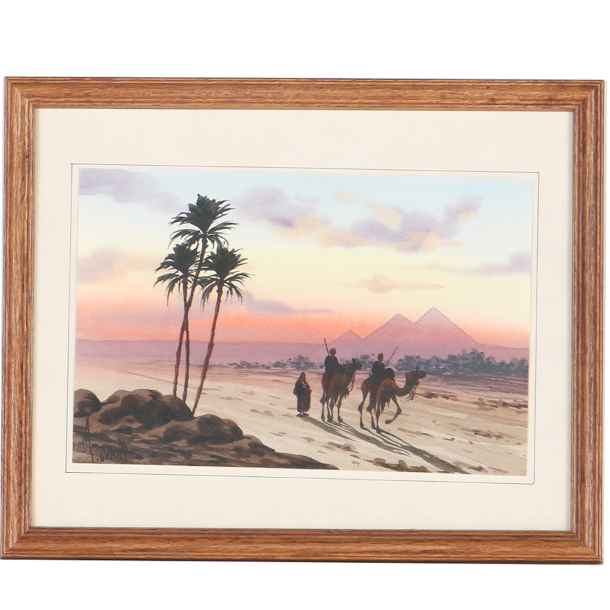 M. Okasha Watercolor of Egyptian Scene