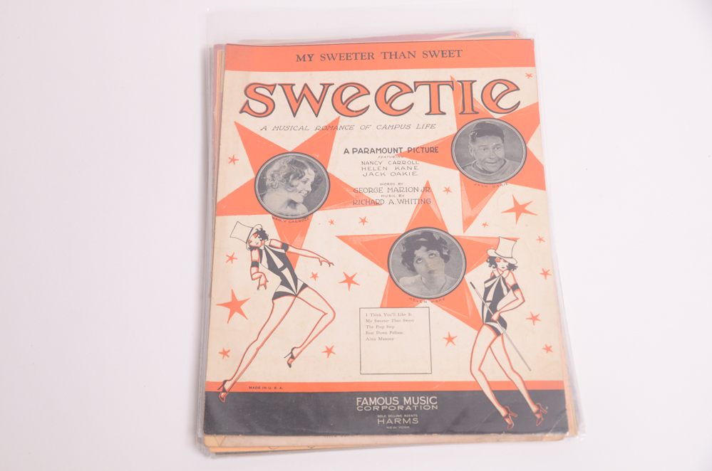 Vintage Sheet Music with Covers Featuring Hollywood Stars