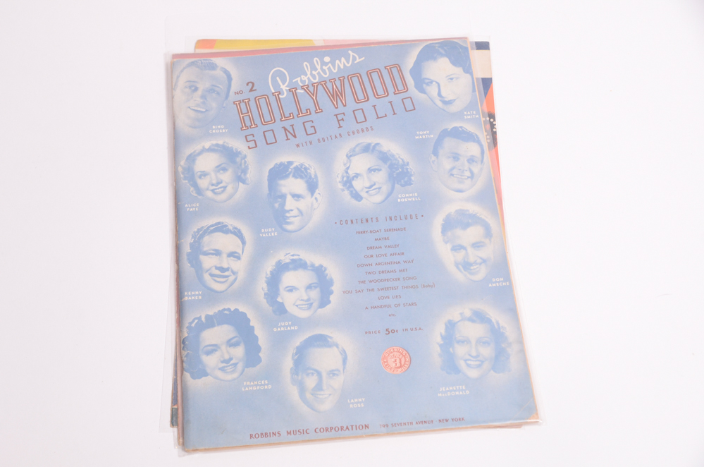 Vintage Sheet Music with Covers Featuring Hollywood Stars