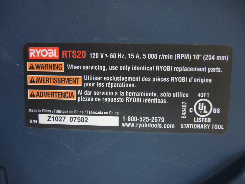 Ryobi 10" Portable Table Saw with Stand