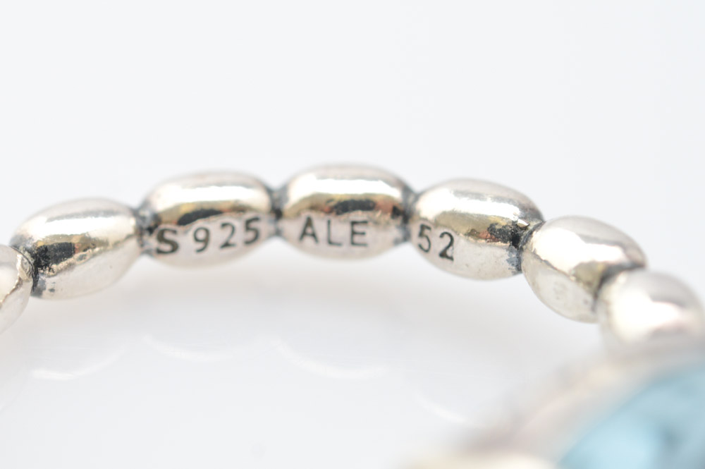 Sterling Silver Blue Topaz Pandora Ring with XOXO Necklace