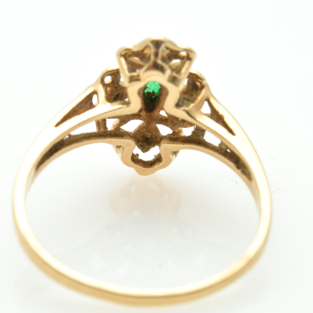 14K Yellow Gold, Diamond, and Emerald Ring