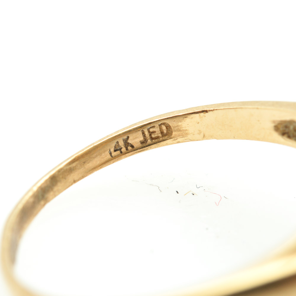 14K Yellow Gold, Diamond, and Emerald Ring