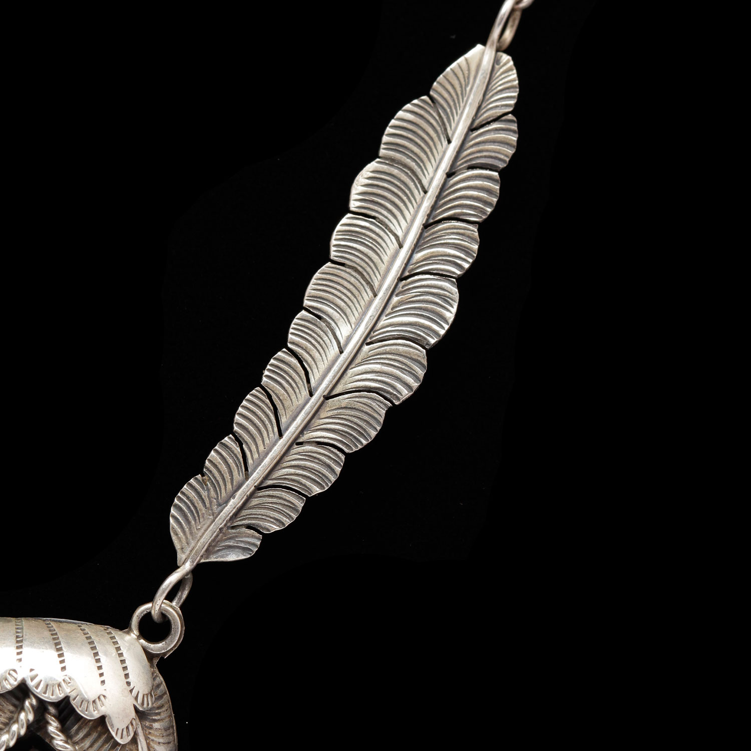 Sterling Silver S.A. Arviso Old Pawn Navajo Feather Necklace