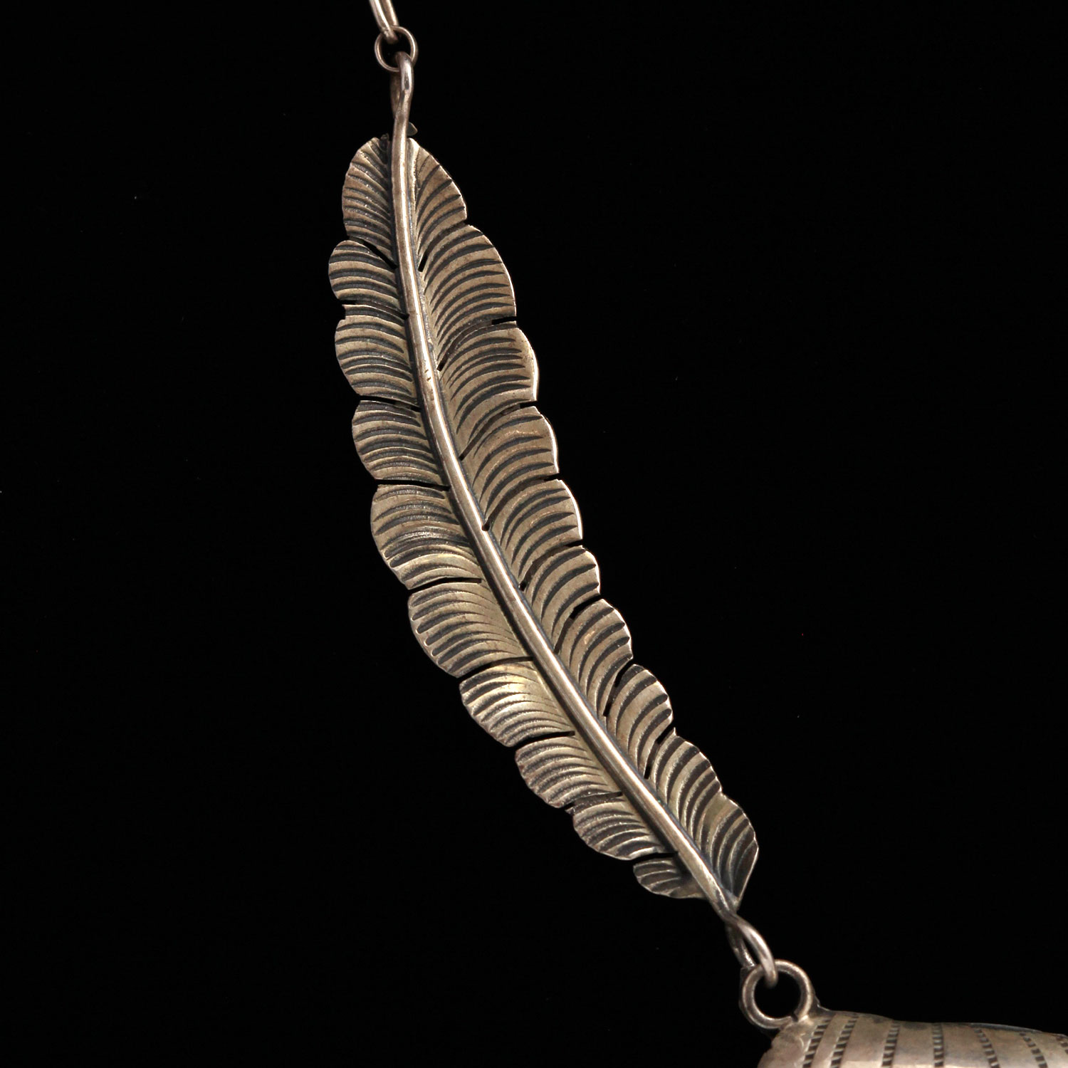 Sterling Silver S.A. Arviso Old Pawn Navajo Feather Necklace