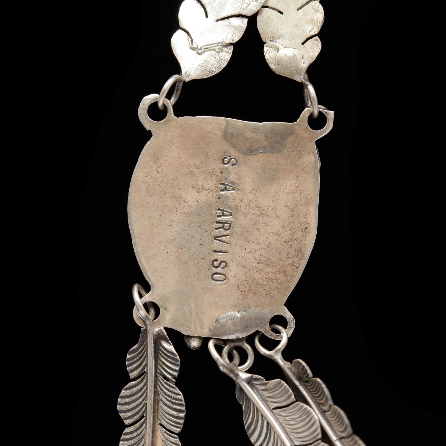 Sterling Silver S.A. Arviso Old Pawn Navajo Feather Necklace