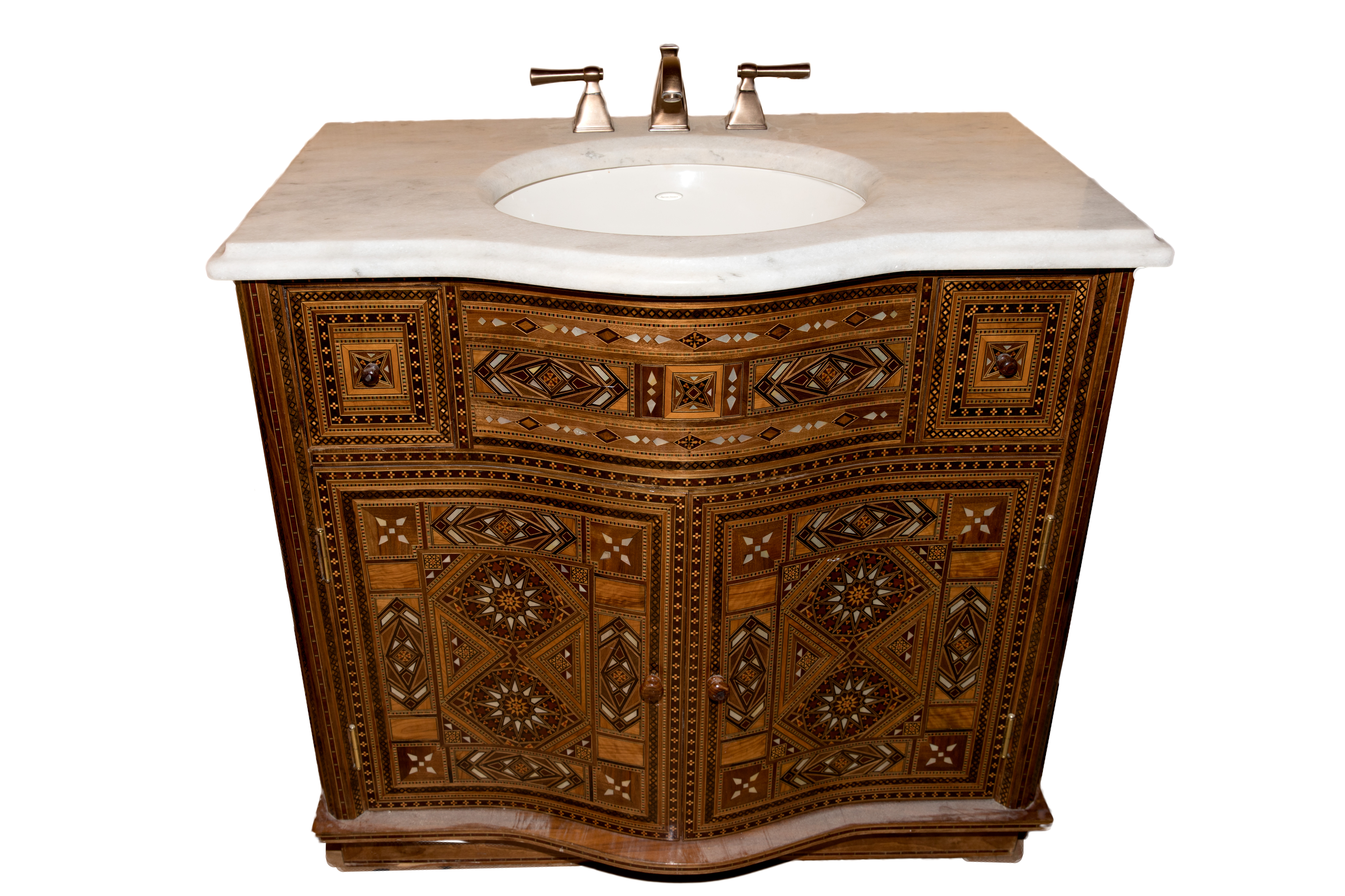Moroccan Style Marquetry and Marble Vanity with Sink and Faucet