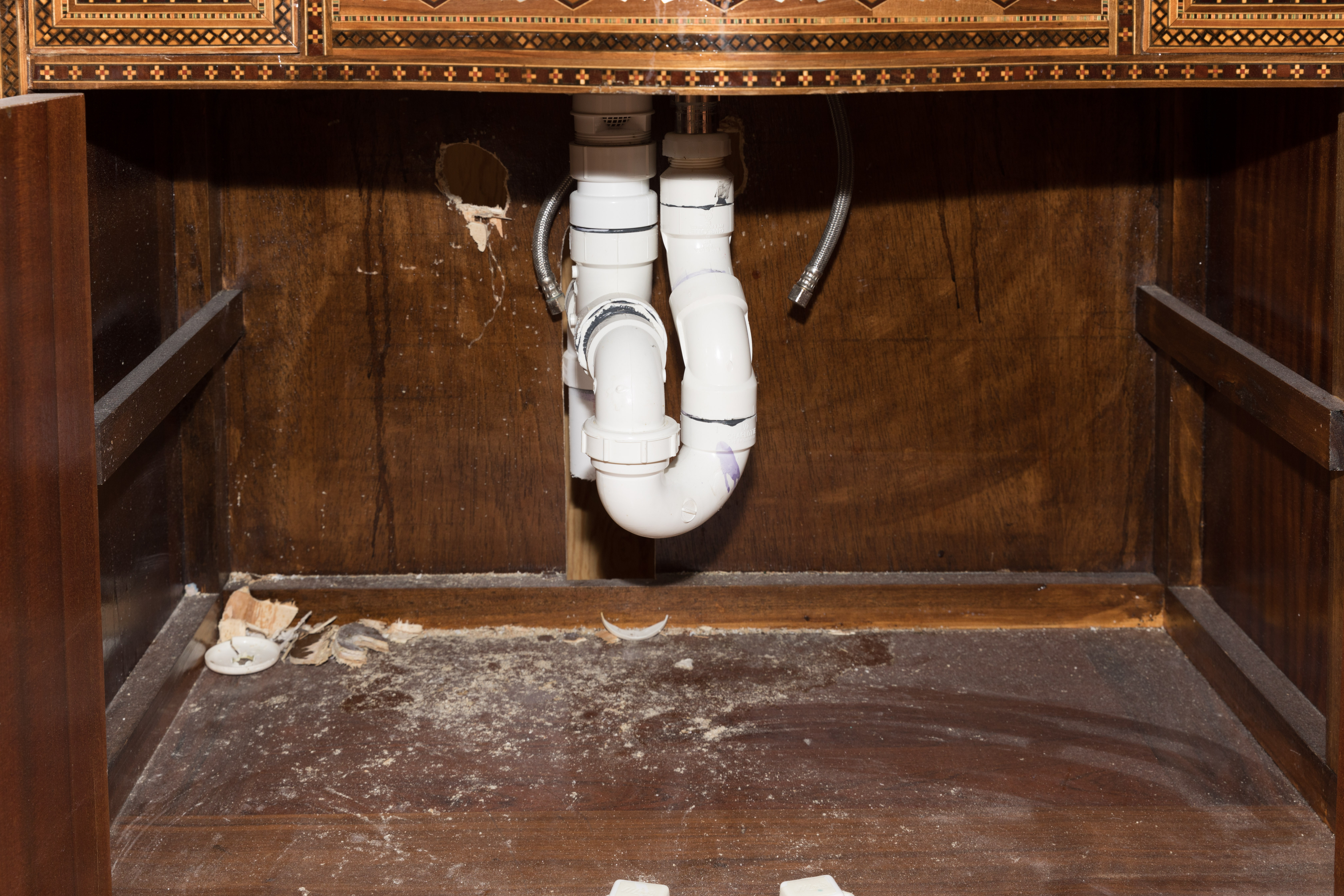 Moroccan Style Marquetry and Marble Vanity with Sink and Faucet