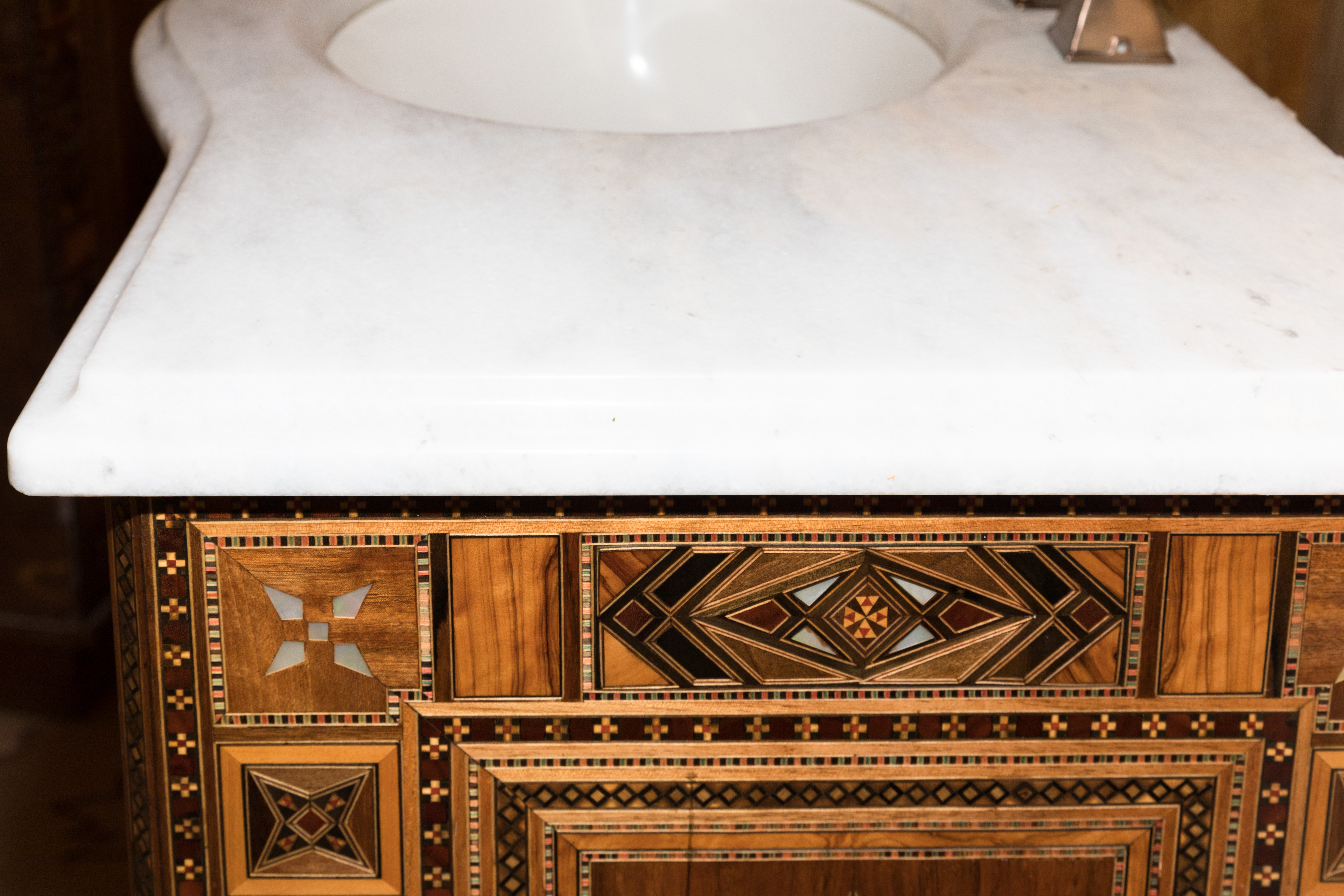 Moroccan Style Marquetry and Marble Vanity with Sink and Faucet