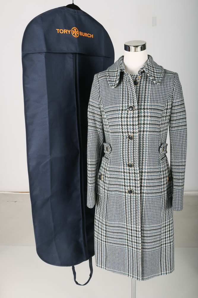 Tory Burch Virginia Houndstooth Plaid Coat