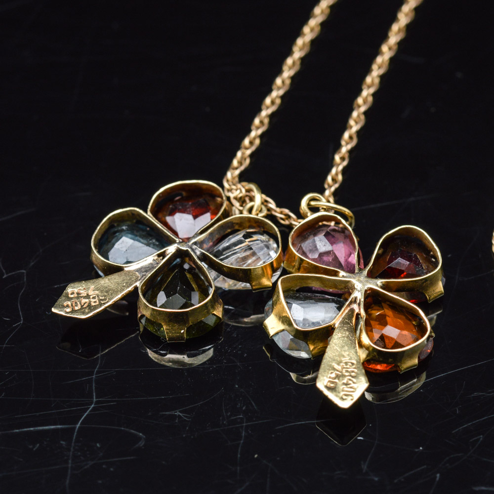14K Yellow Gold Chain with 18K Yellow Gold Multi-Gemstone Pendants