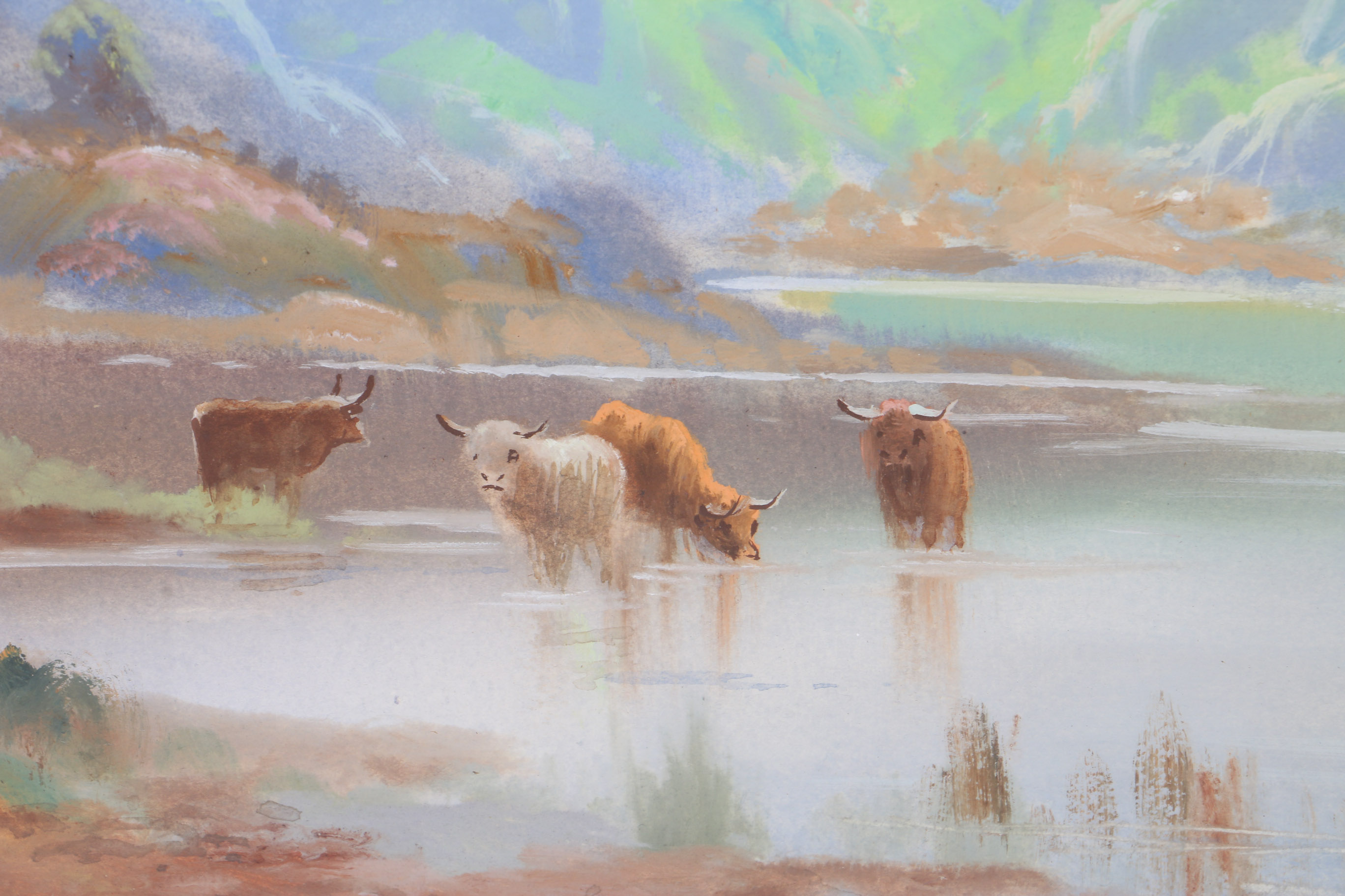 Alexander S. Graham Watercolor Painting of Highland Cattle