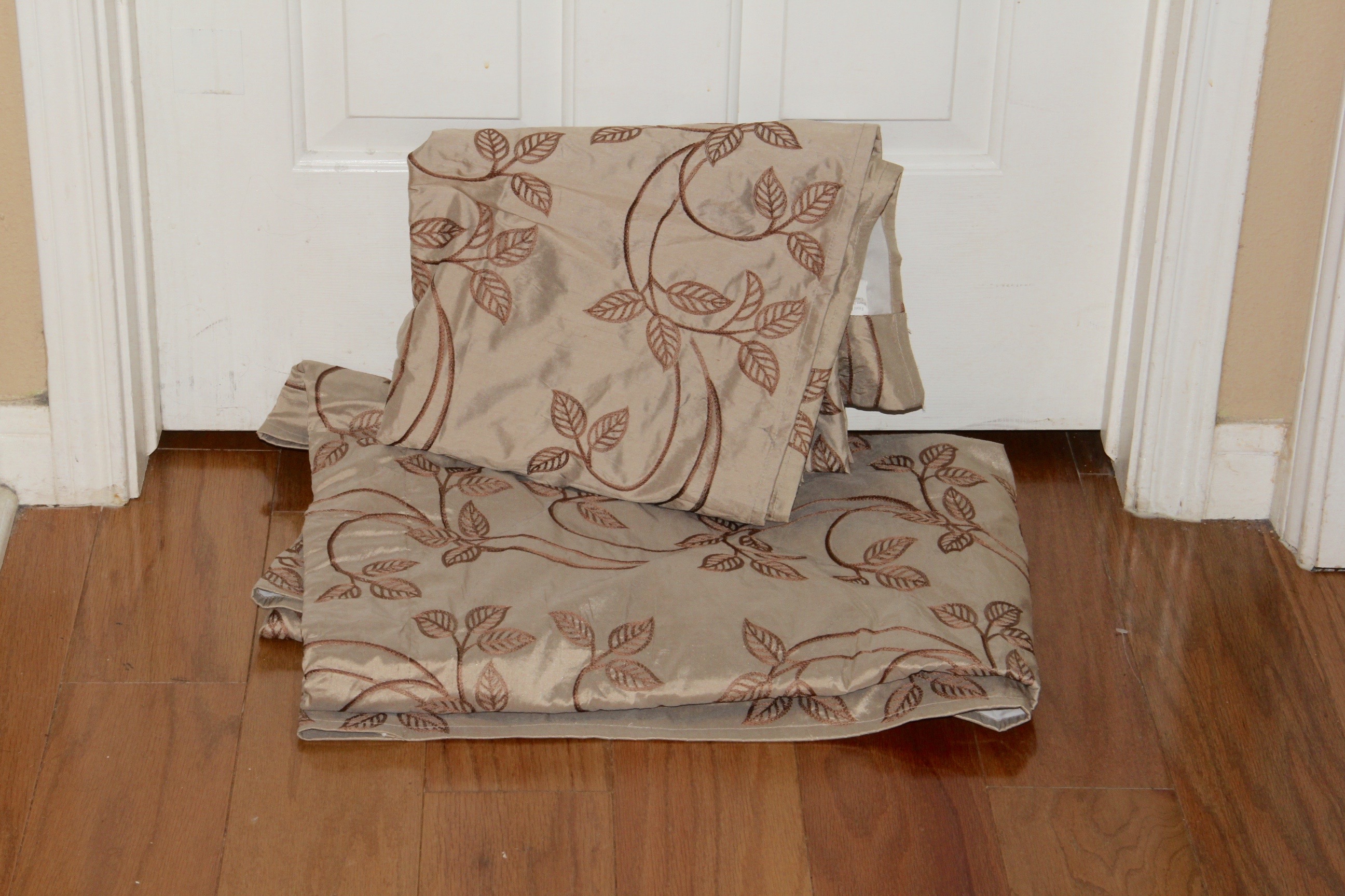 PartyLite Holiday Decor and Beige Silk Curtains