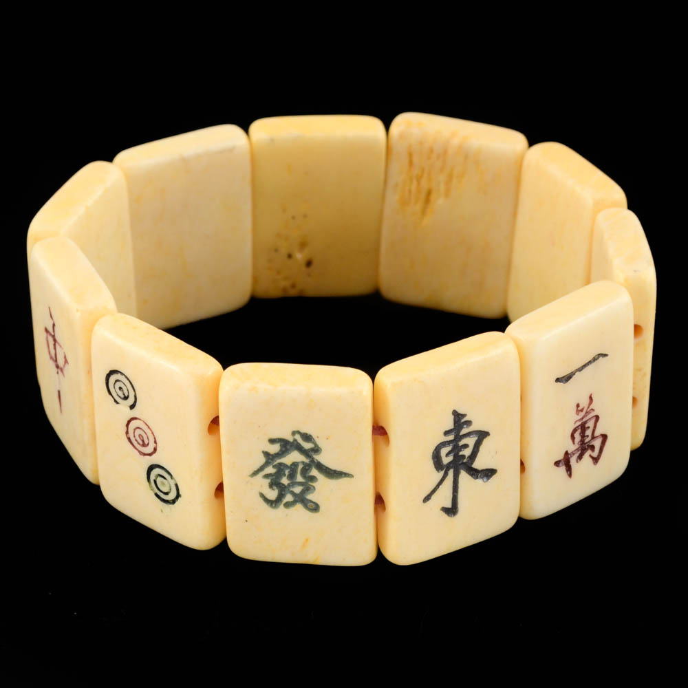 Carved Bone Mahjong Tiles Bracelet