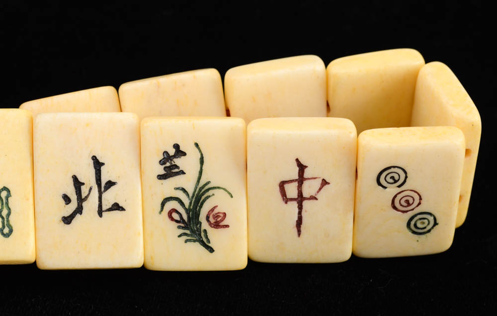 Carved Bone Mahjong Tiles Bracelet