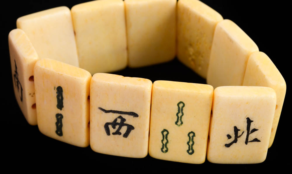 Carved Bone Mahjong Tiles Bracelet
