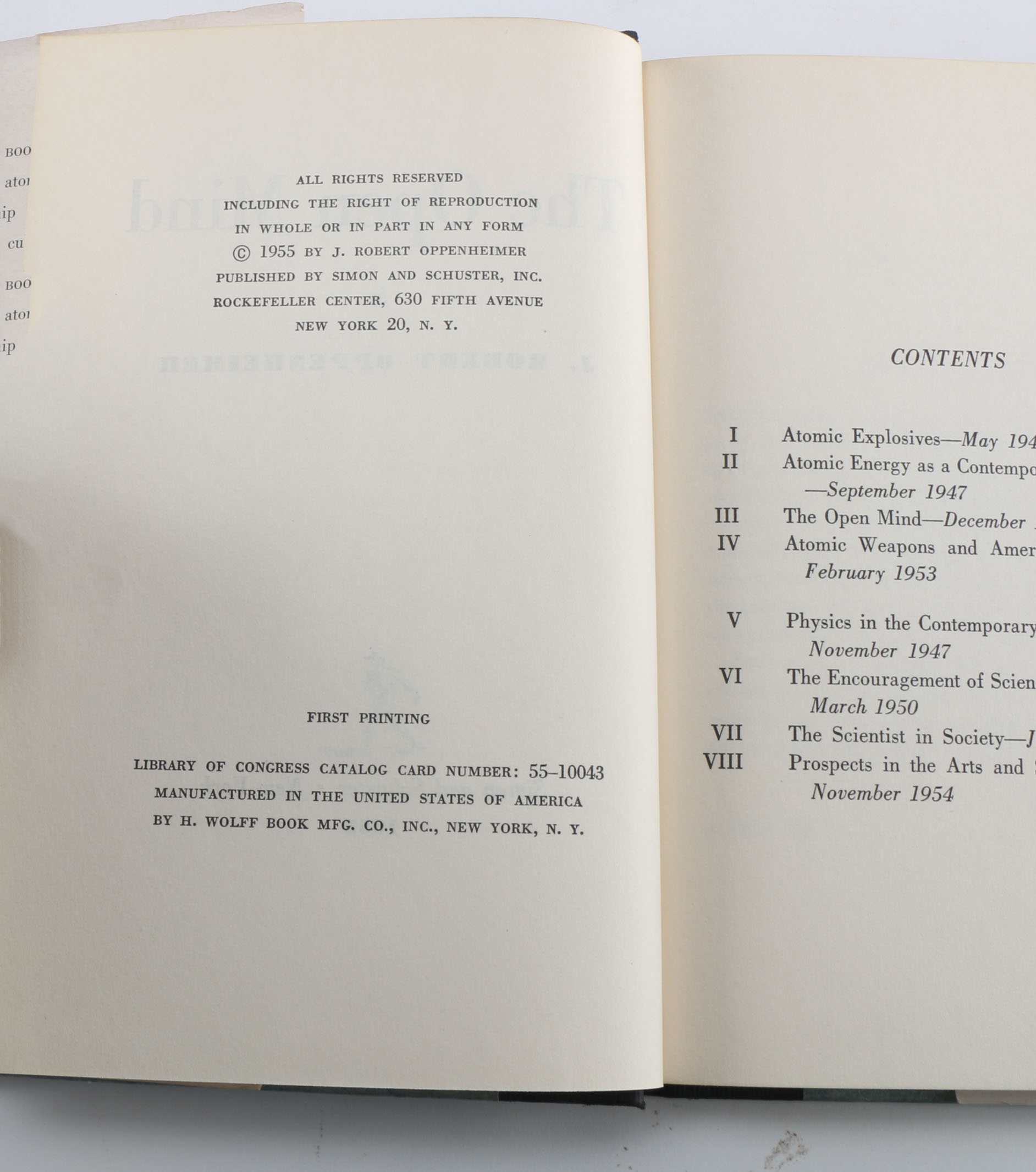 Thomas Merton's "The Sign of Jonas" and a First Edition copy of "The Open Mind" by Robert Oppenheimer