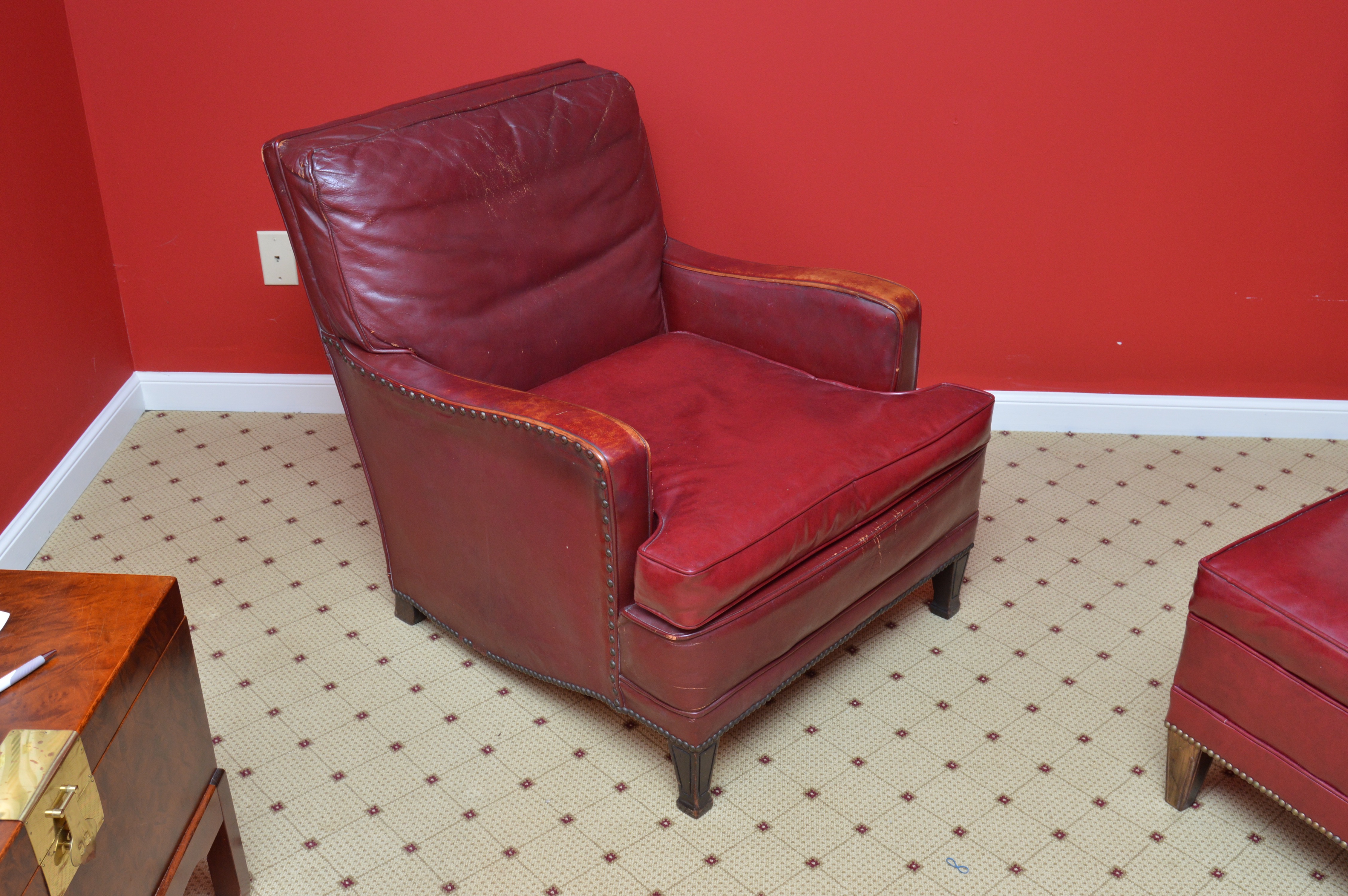 Vintage Red Club Chair and Ottoman