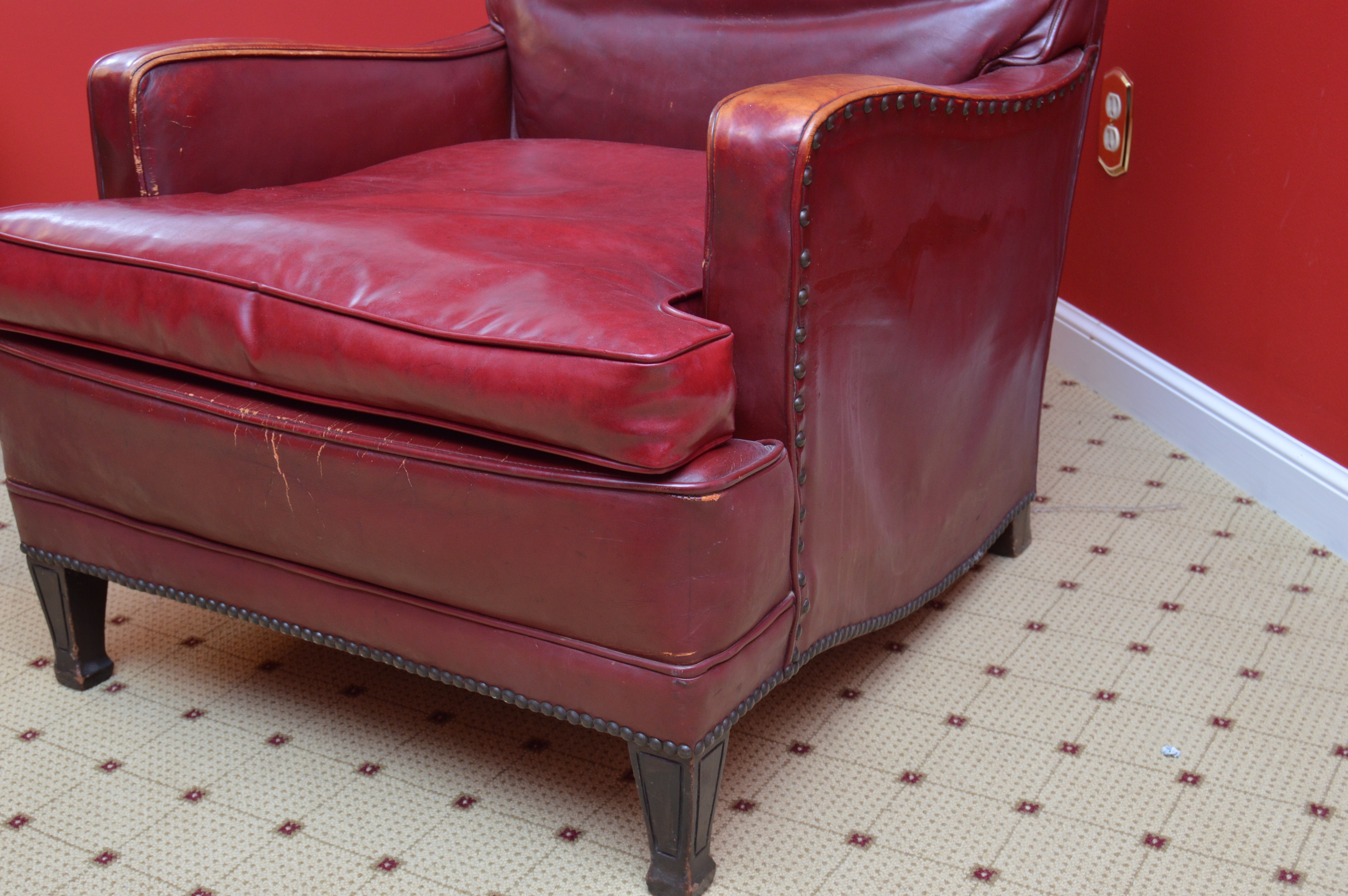 Vintage Red Club Chair and Ottoman