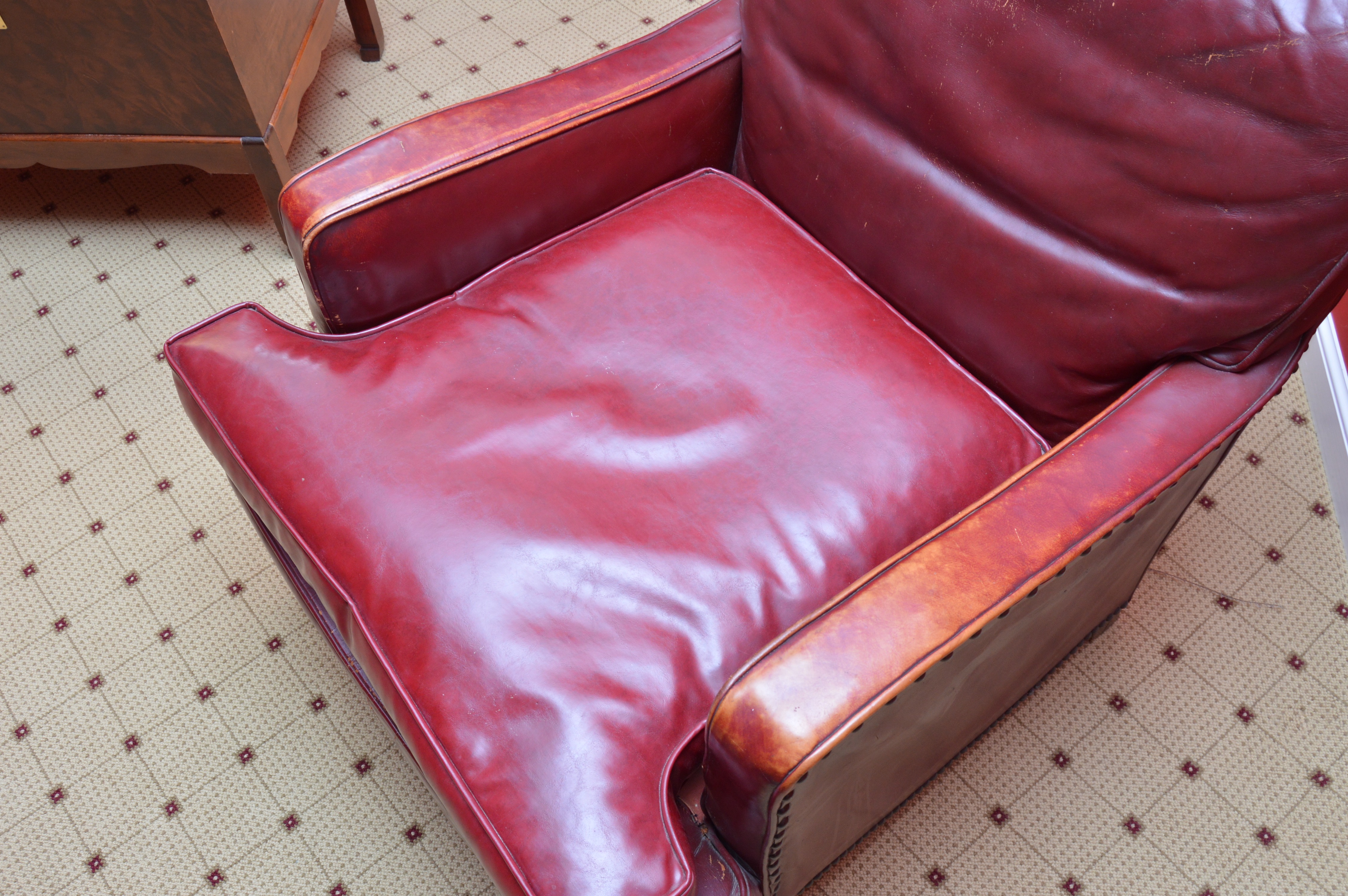 Vintage Red Club Chair and Ottoman