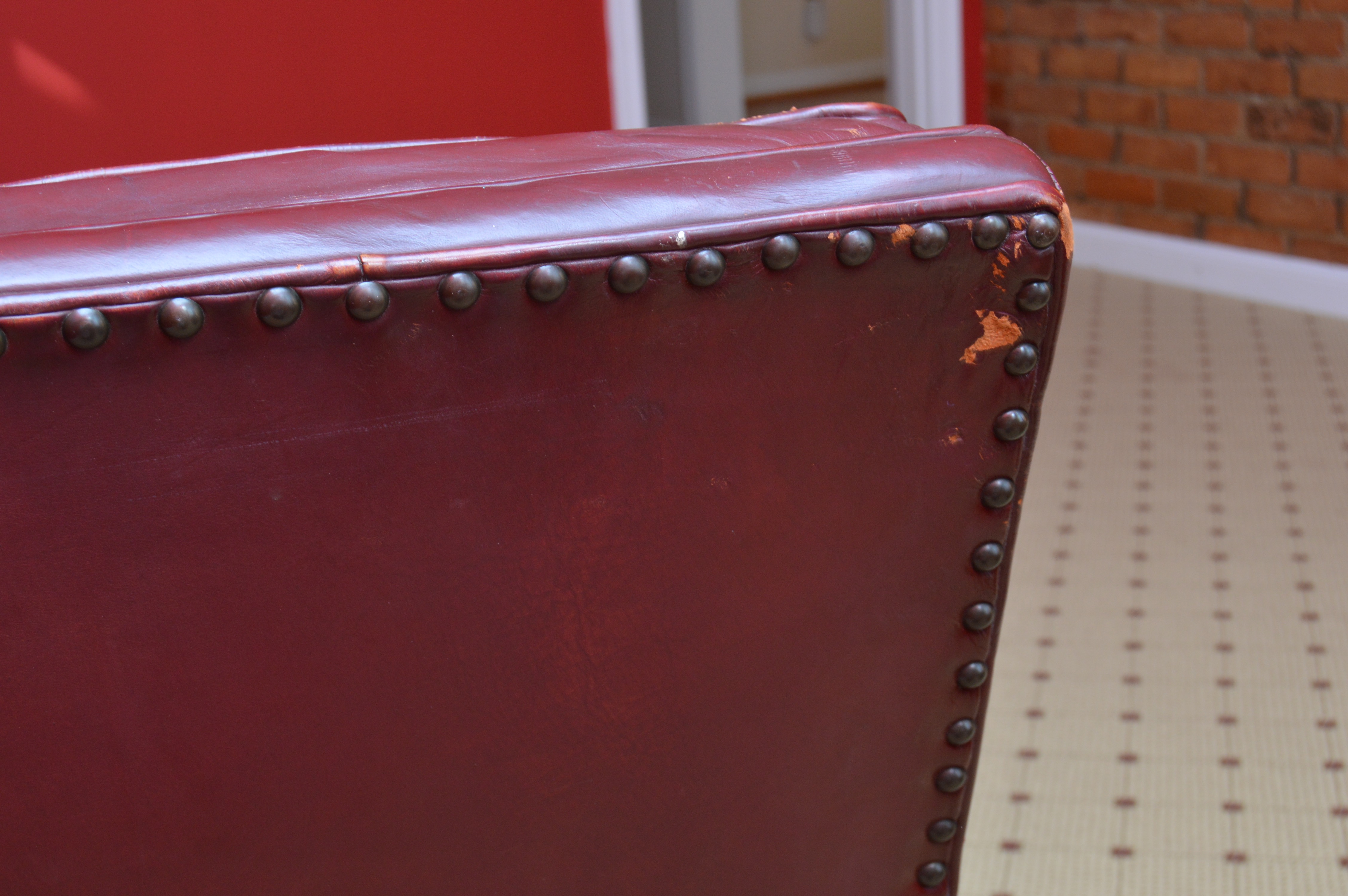 Vintage Red Club Chair and Ottoman