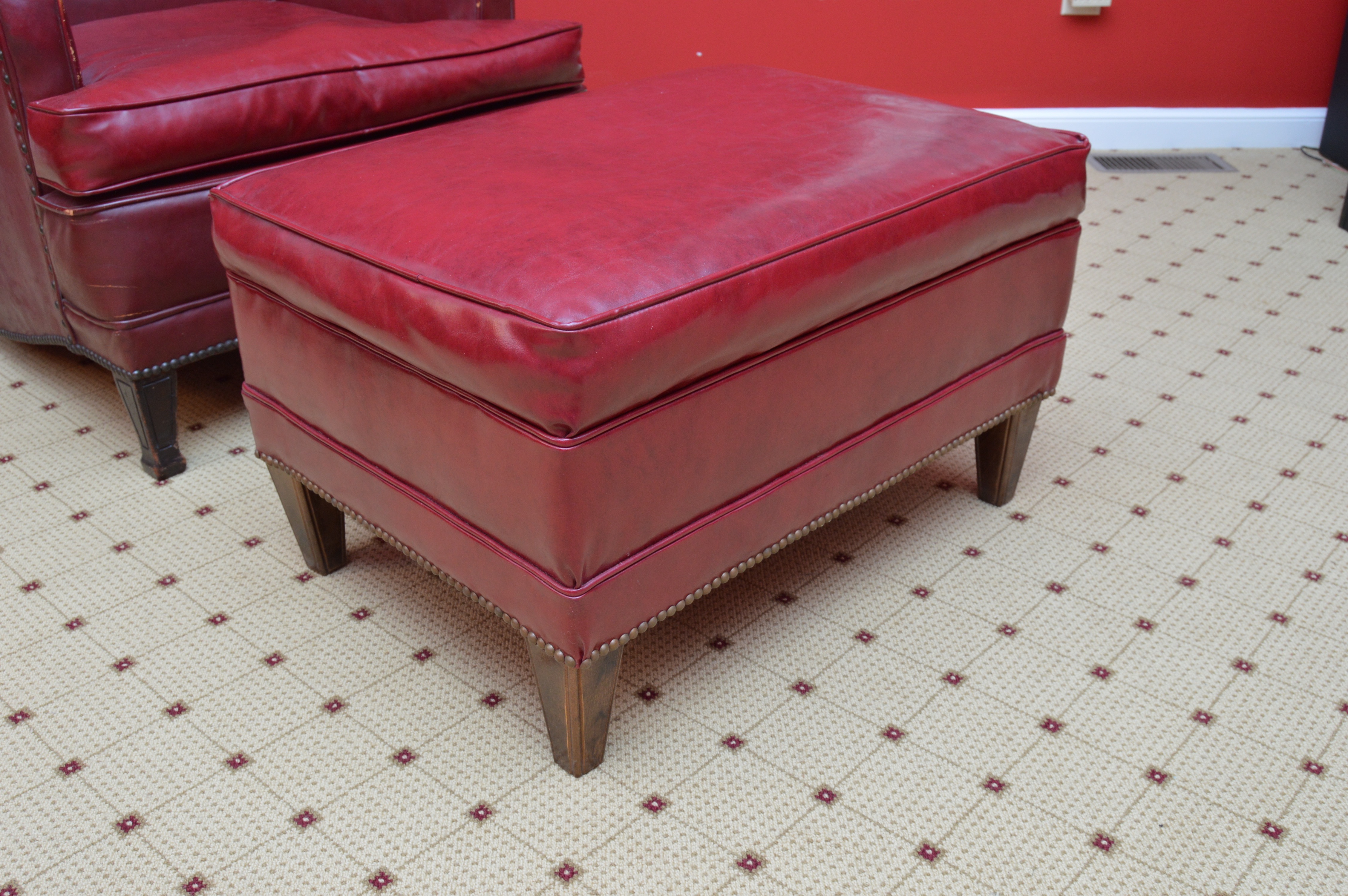 Vintage Red Club Chair and Ottoman