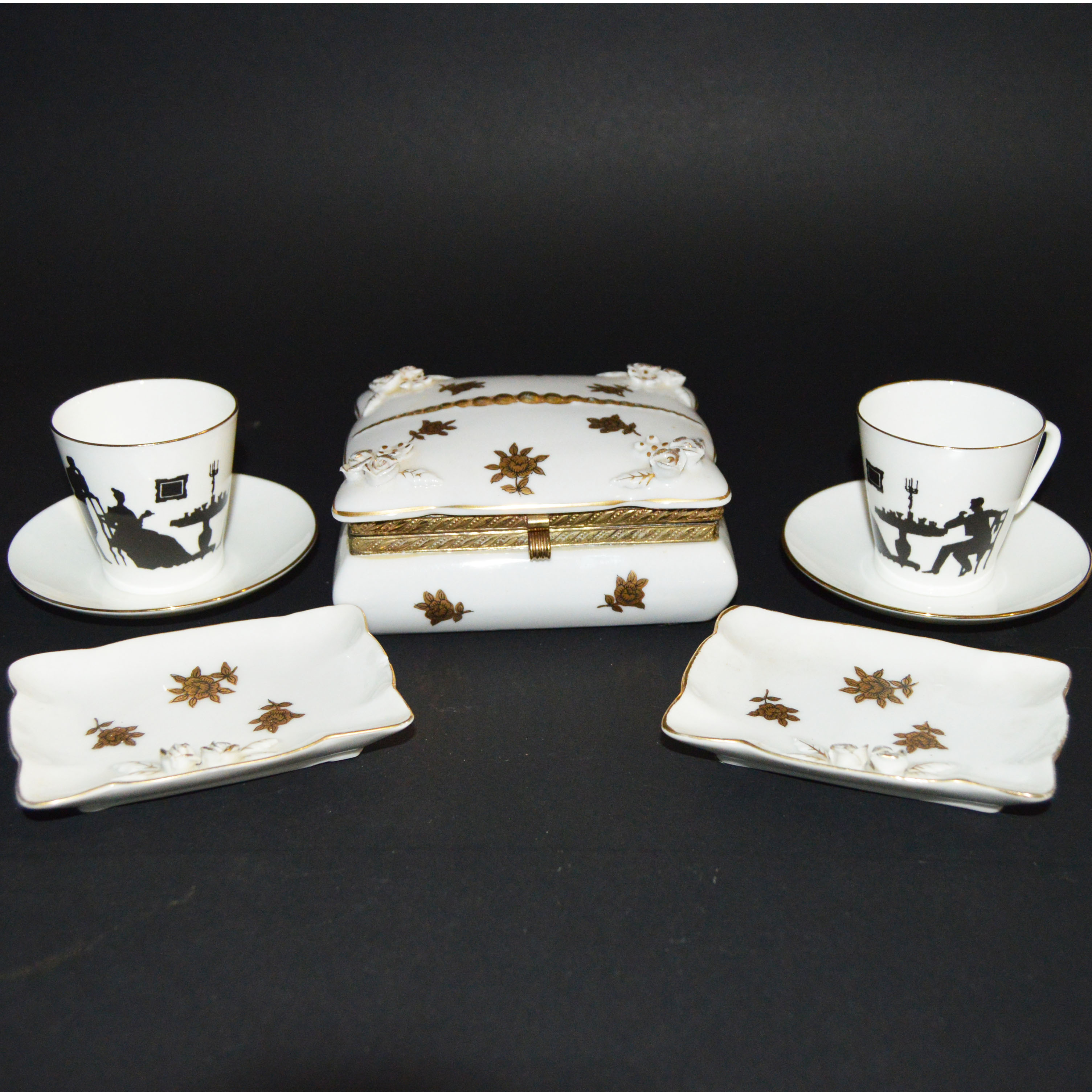 Vintage China Espresso Set, Cigarette Box and Ash Trays