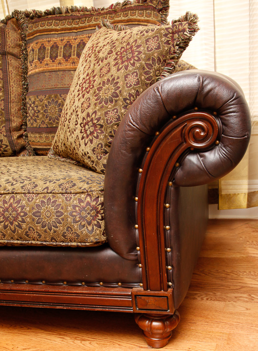 Leather Sofa and Throw Pillows