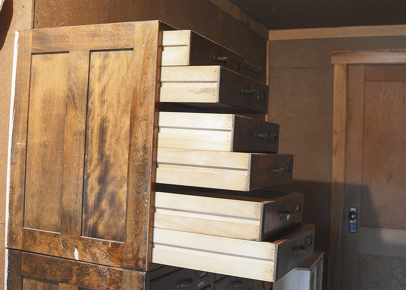 Vintage Twelve-Drawer File Cabinet Section
