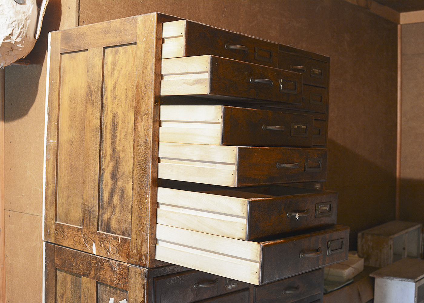 Vintage Twelve-Drawer File Cabinet Section