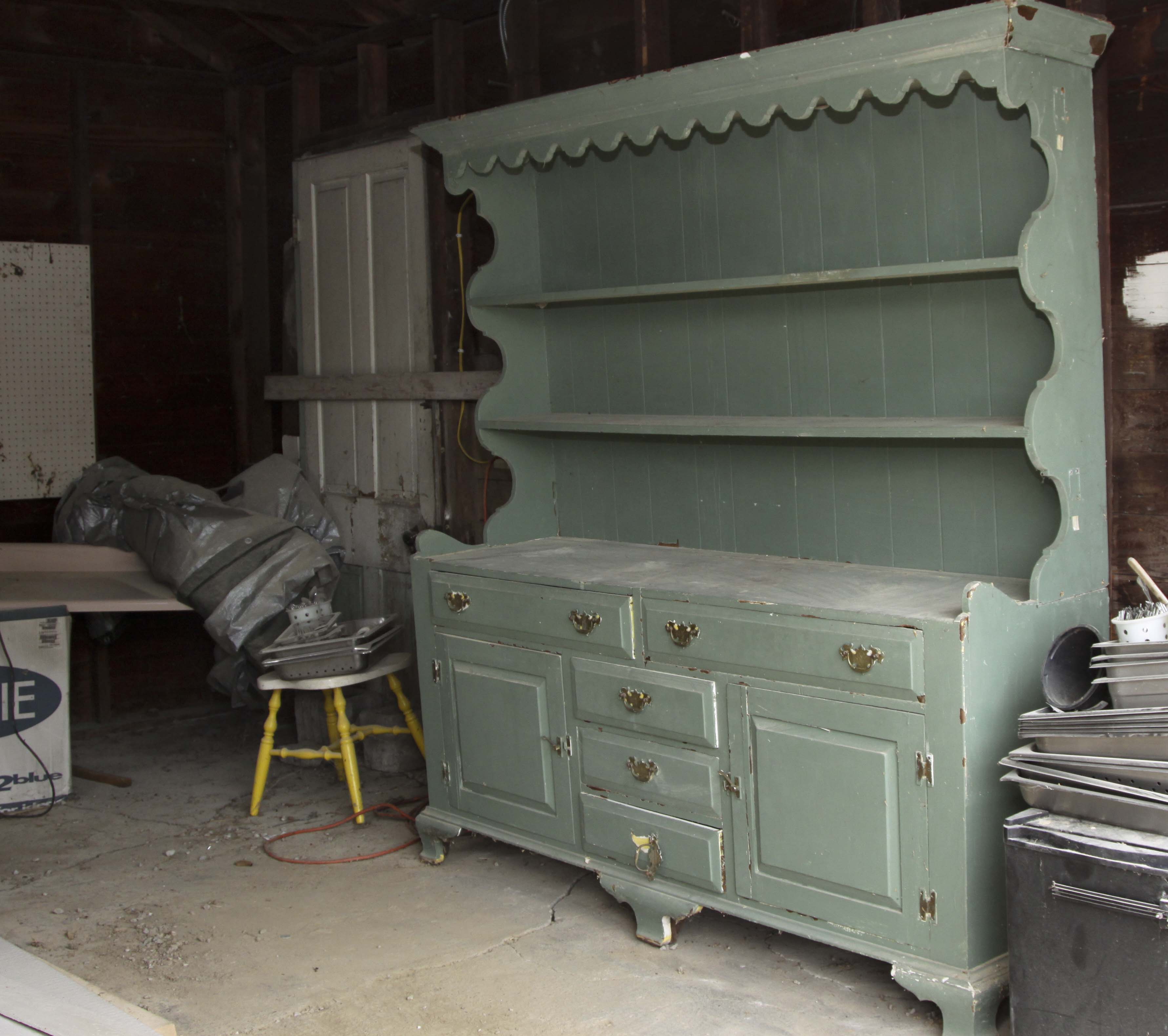 Vintage Chippendale Style Wood Cabinet and Hutch