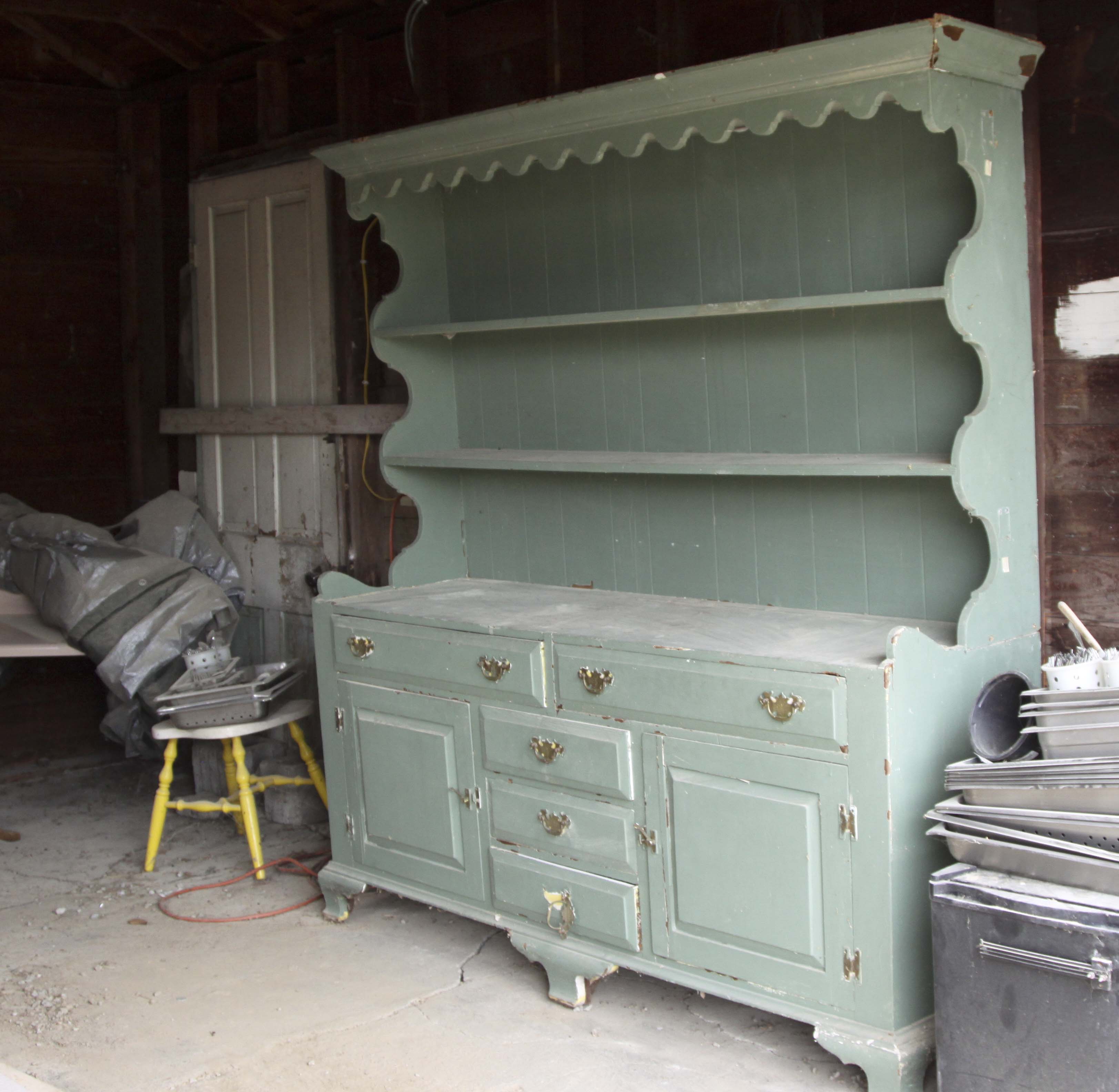 Vintage Chippendale Style Wood Cabinet and Hutch