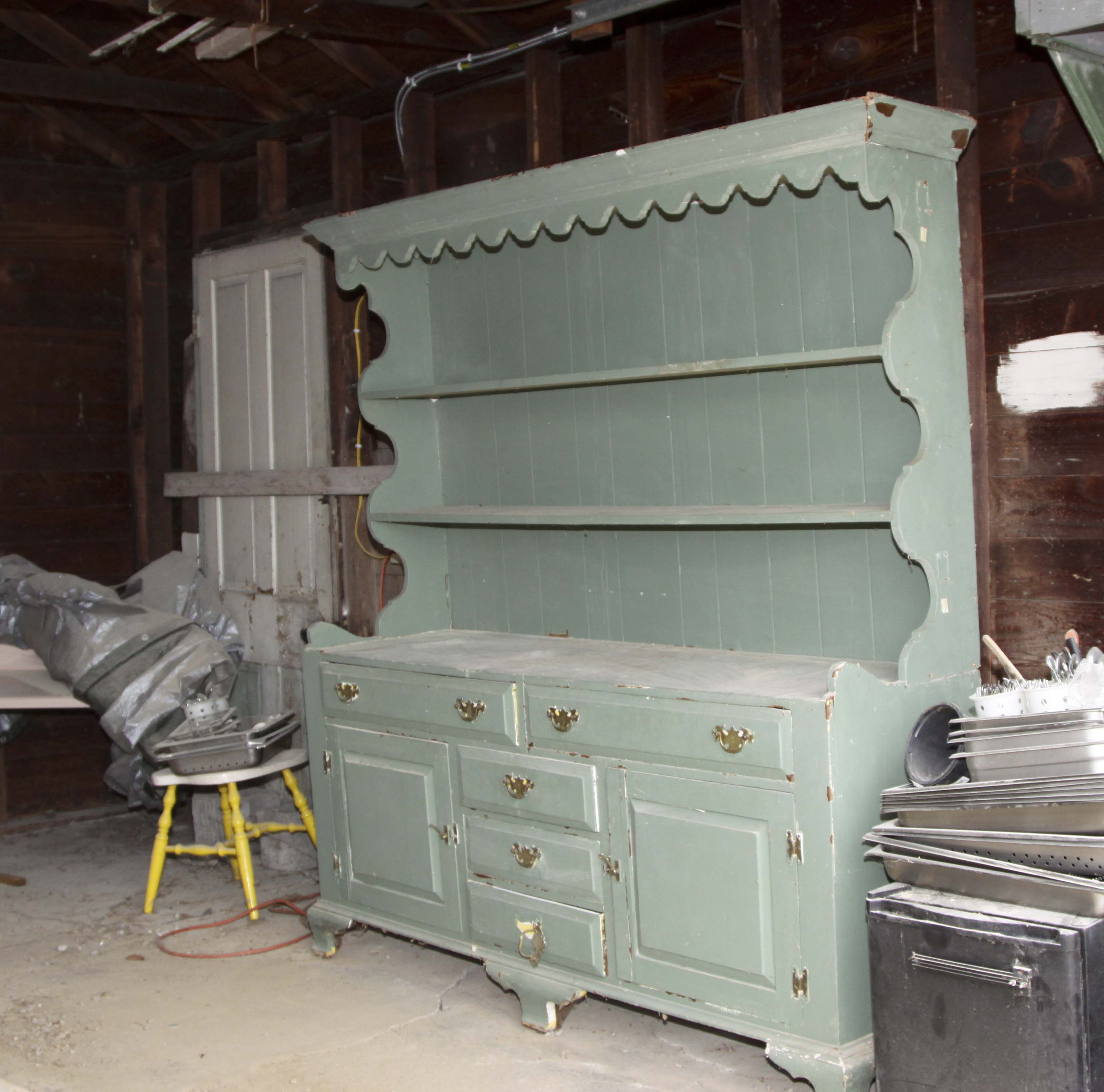 Vintage Chippendale Style Wood Cabinet and Hutch