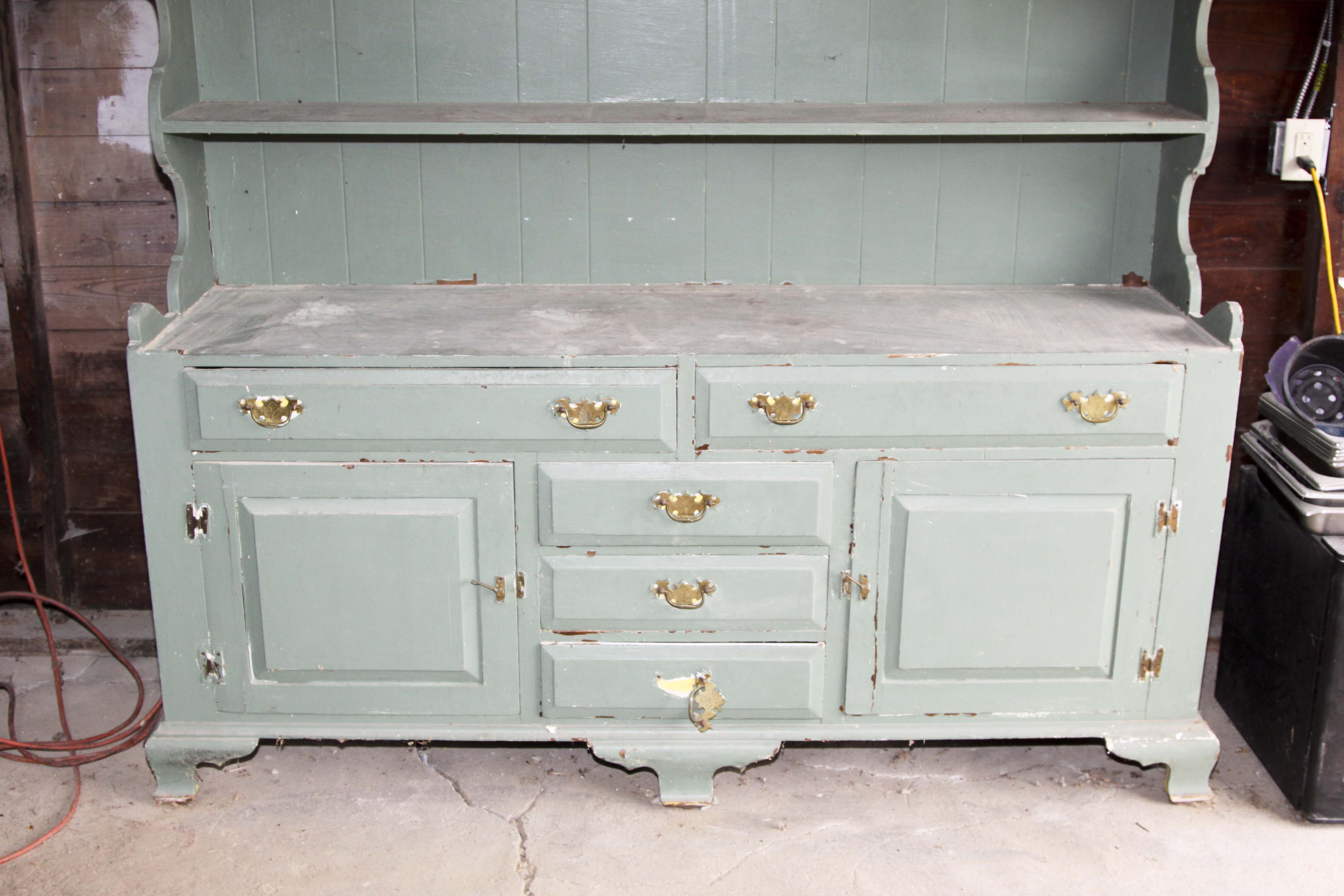 Vintage Chippendale Style Wood Cabinet and Hutch