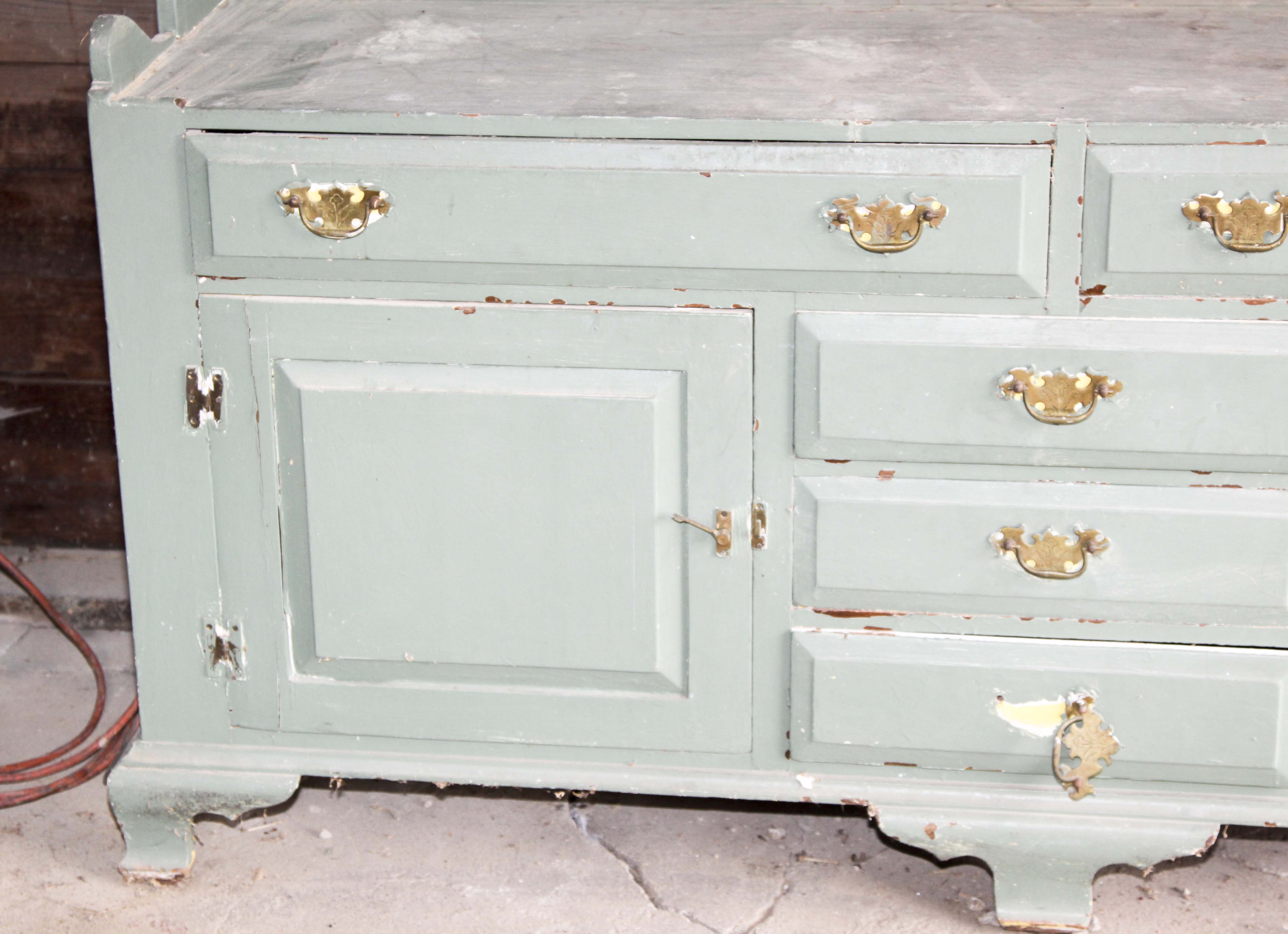 Vintage Chippendale Style Wood Cabinet and Hutch