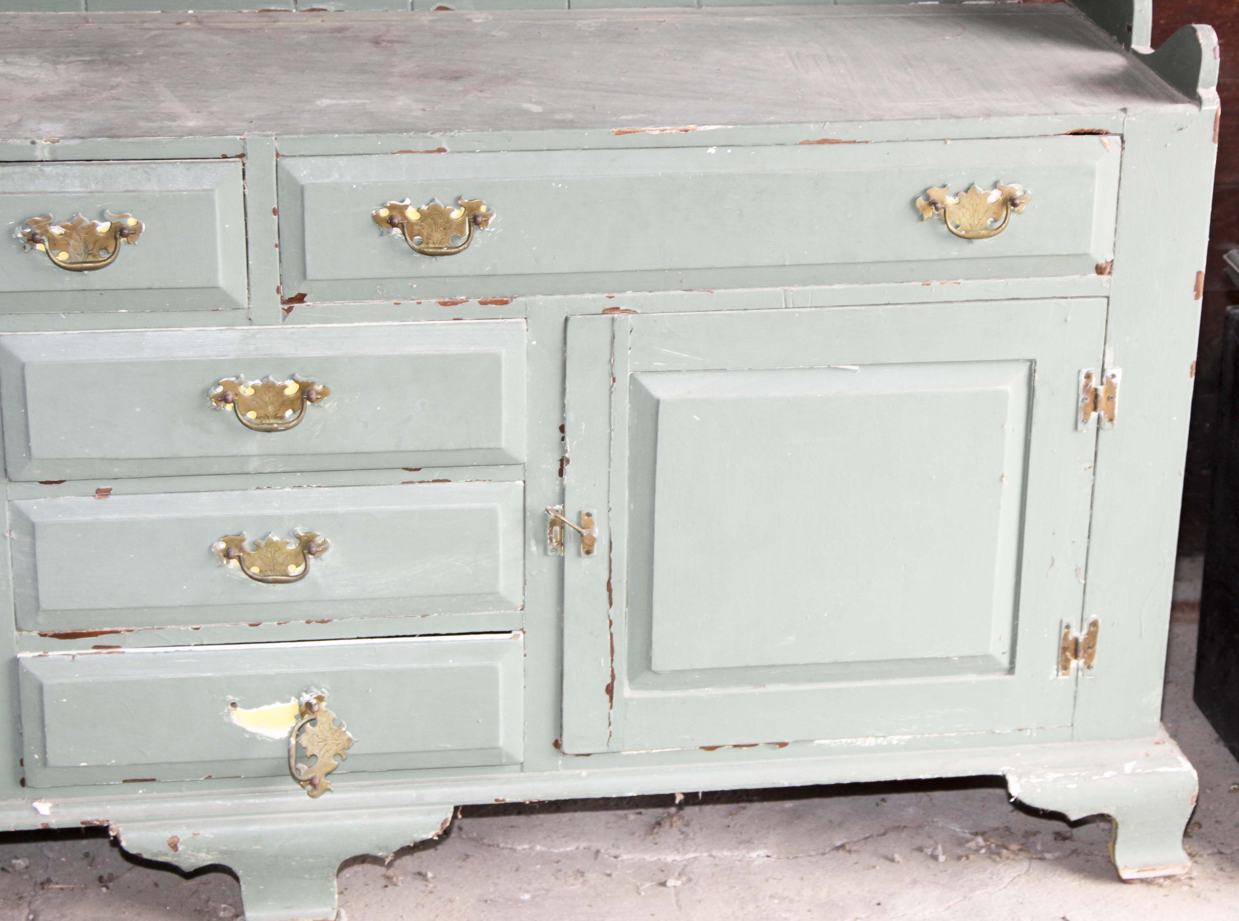 Vintage Chippendale Style Wood Cabinet and Hutch