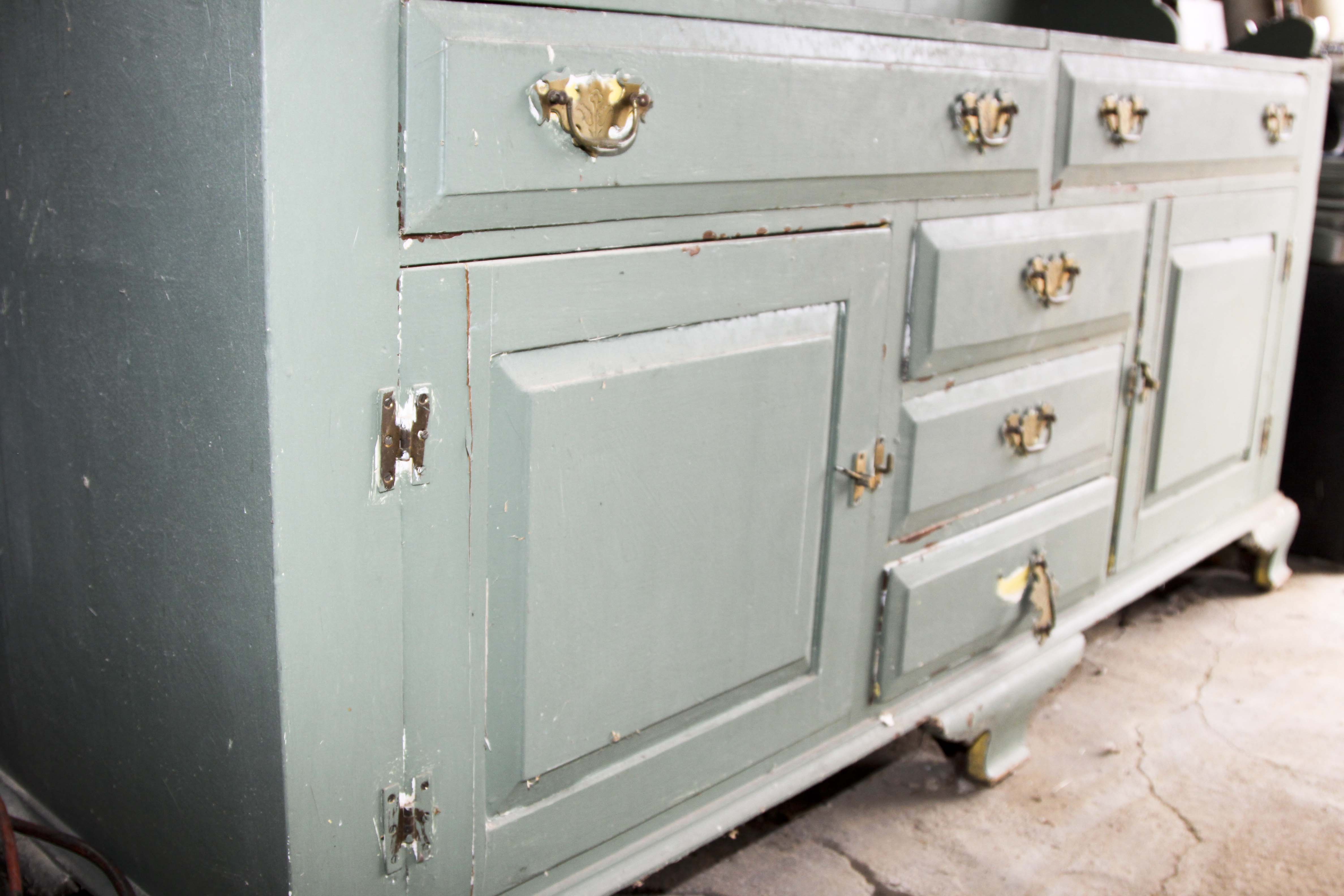 Vintage Chippendale Style Wood Cabinet and Hutch