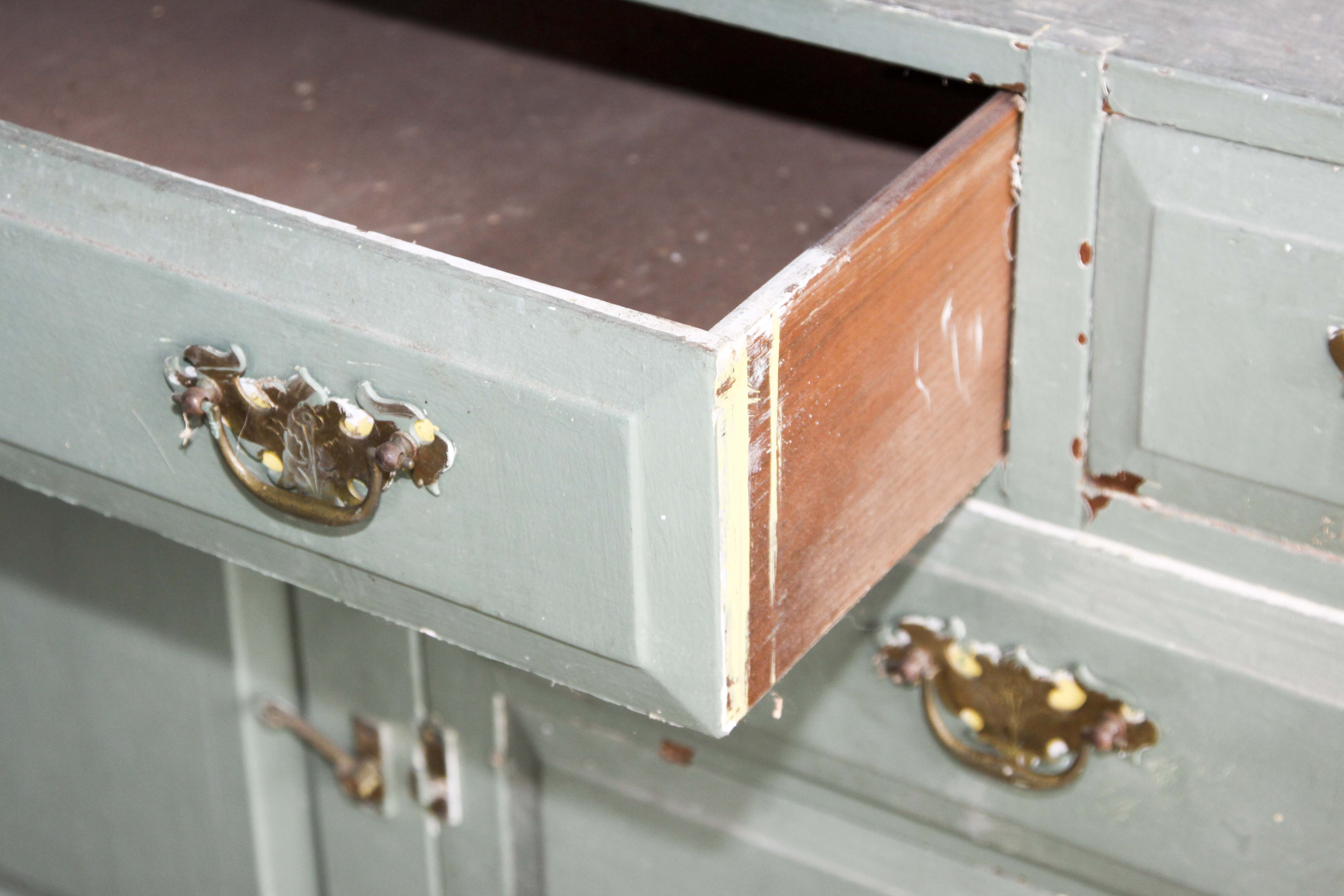 Vintage Chippendale Style Wood Cabinet and Hutch