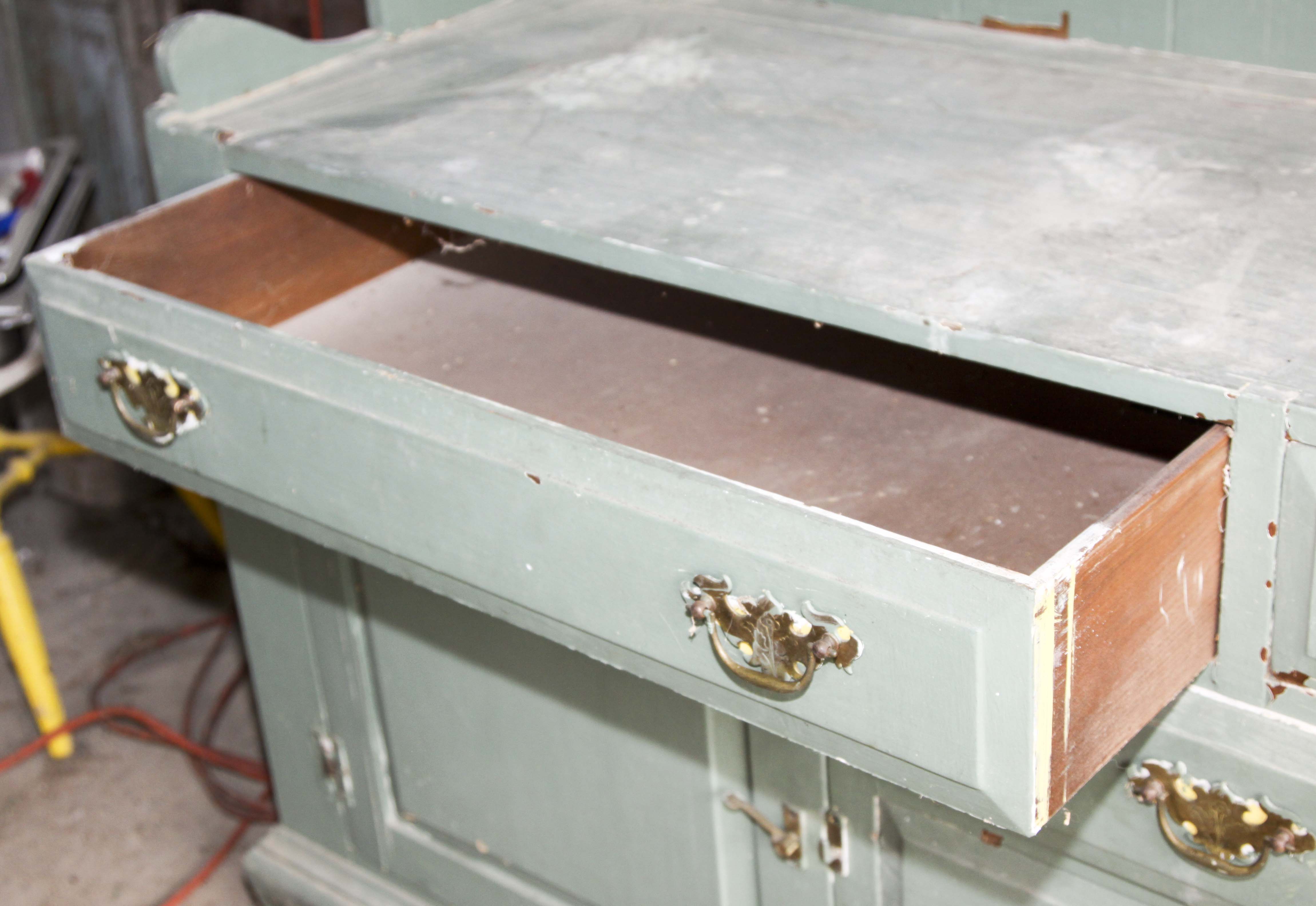 Vintage Chippendale Style Wood Cabinet and Hutch