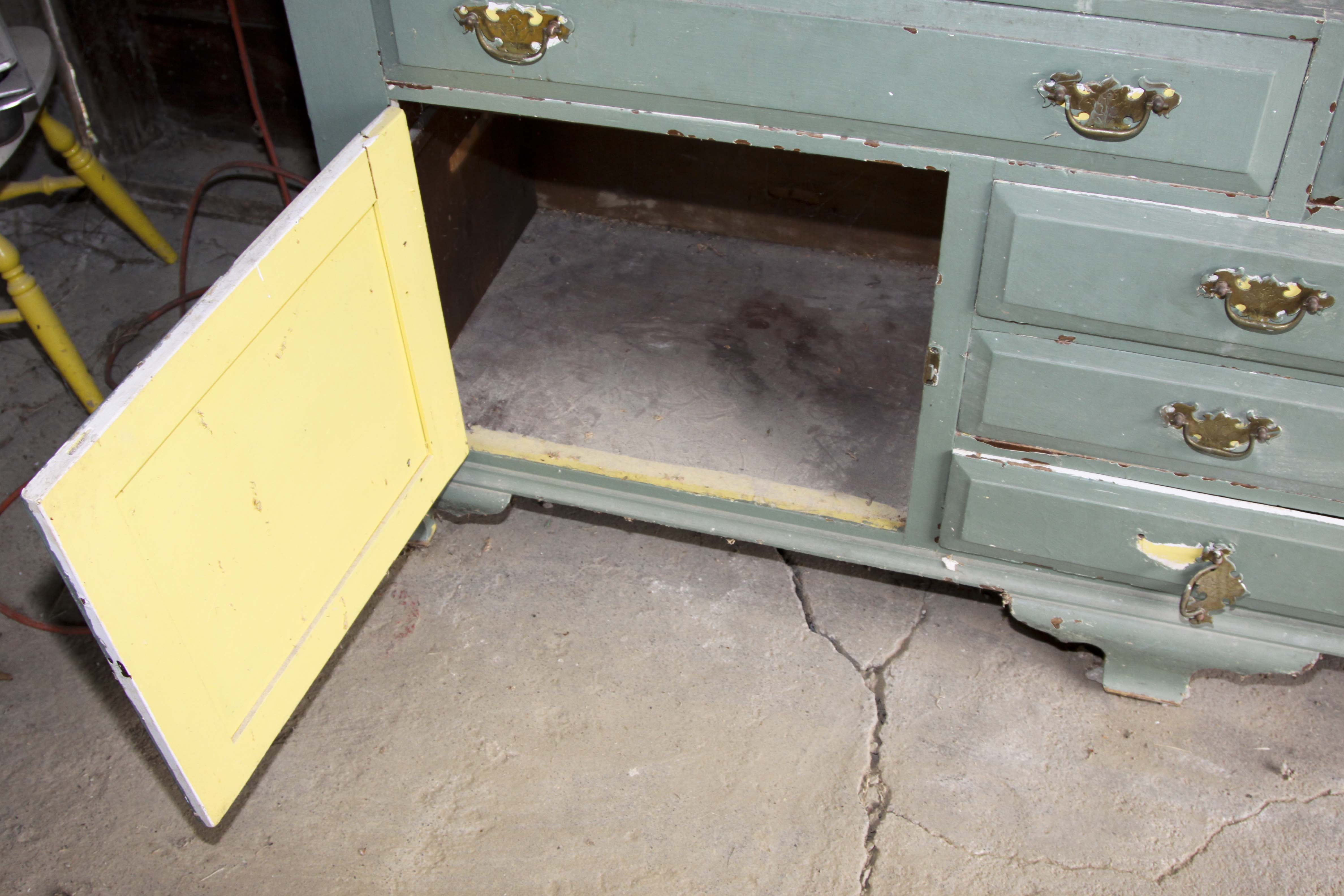 Vintage Chippendale Style Wood Cabinet and Hutch