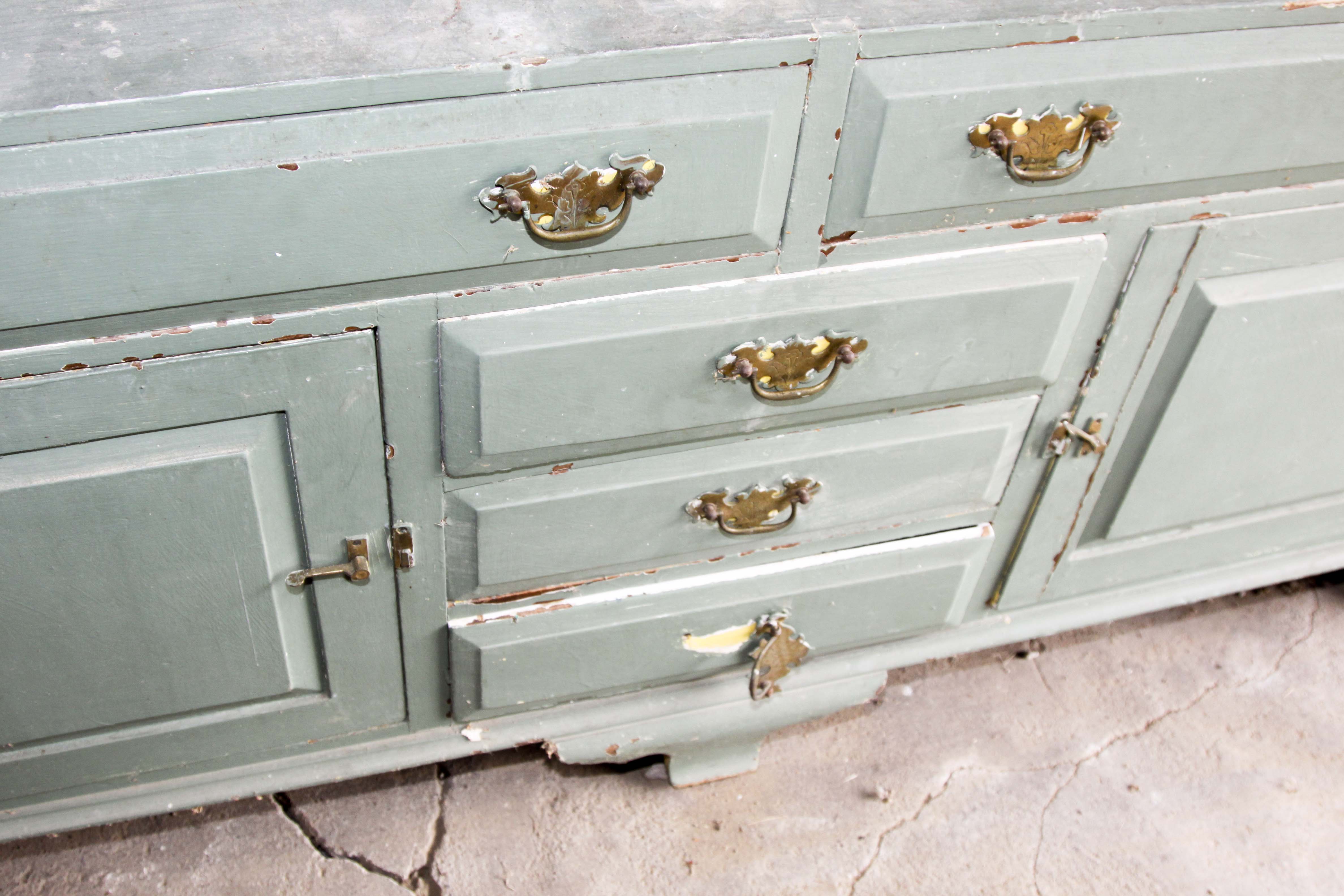 Vintage Chippendale Style Wood Cabinet and Hutch