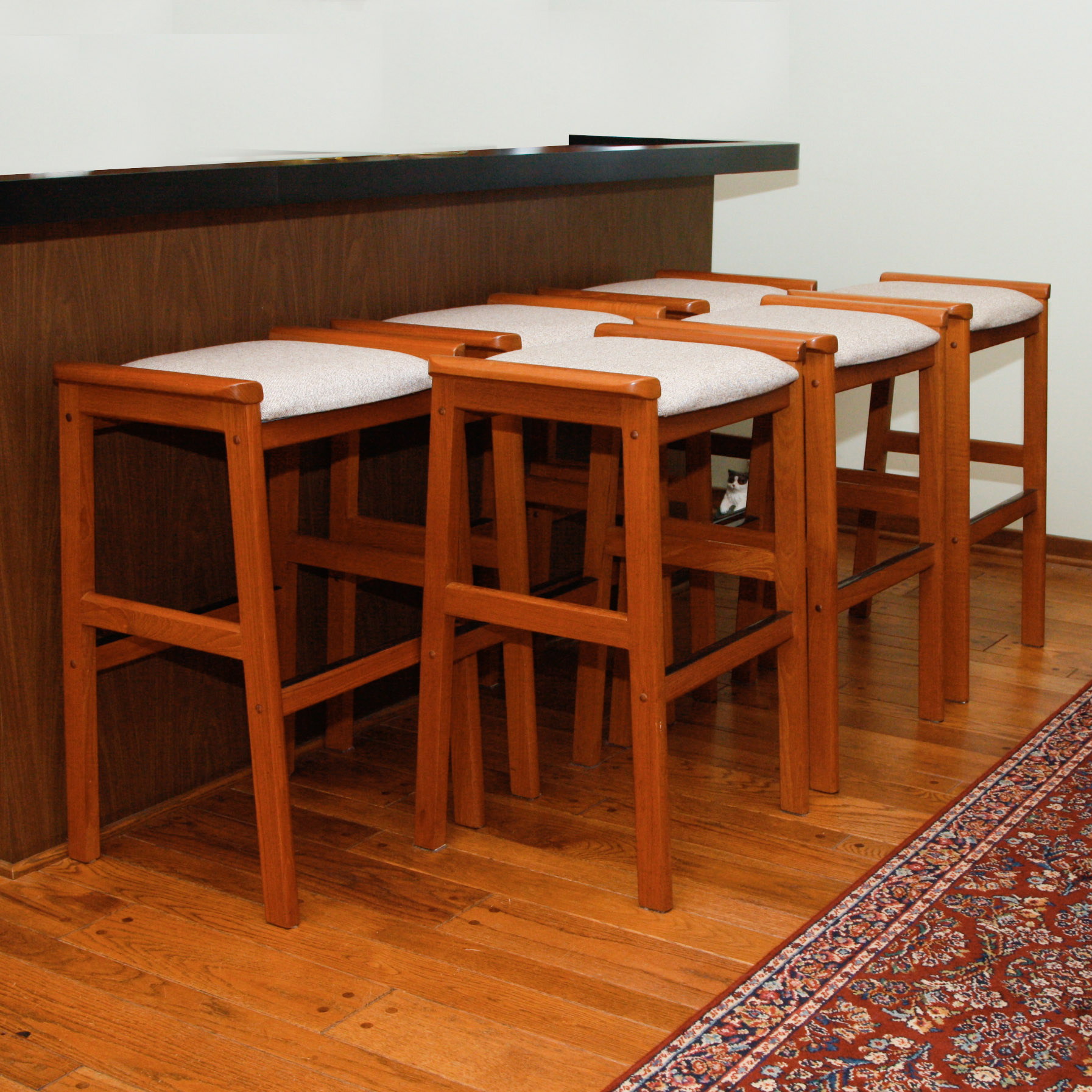 Set of Six J.L. Moller-Hojbjerg Danish Modern Bar Stools