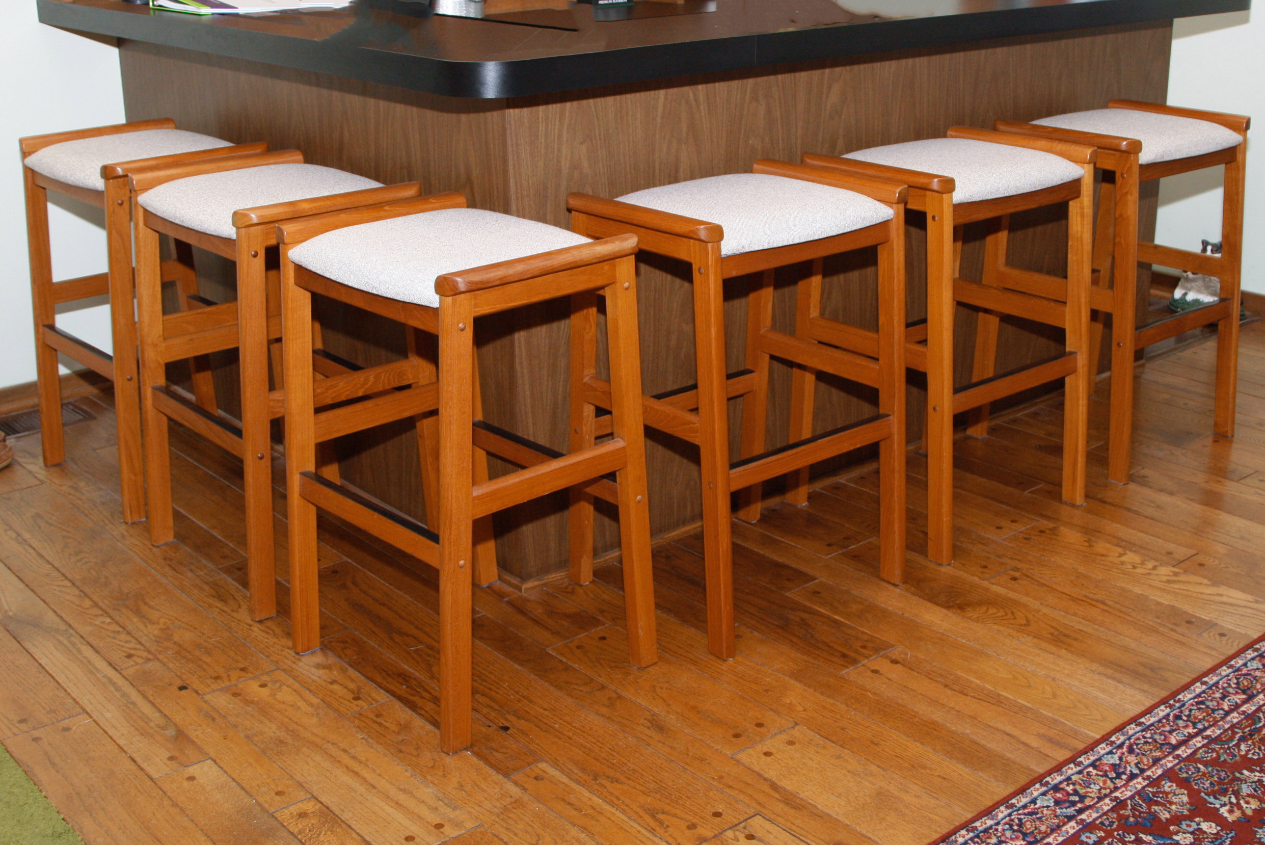 Set of Six J.L. Moller-Hojbjerg Danish Modern Bar Stools