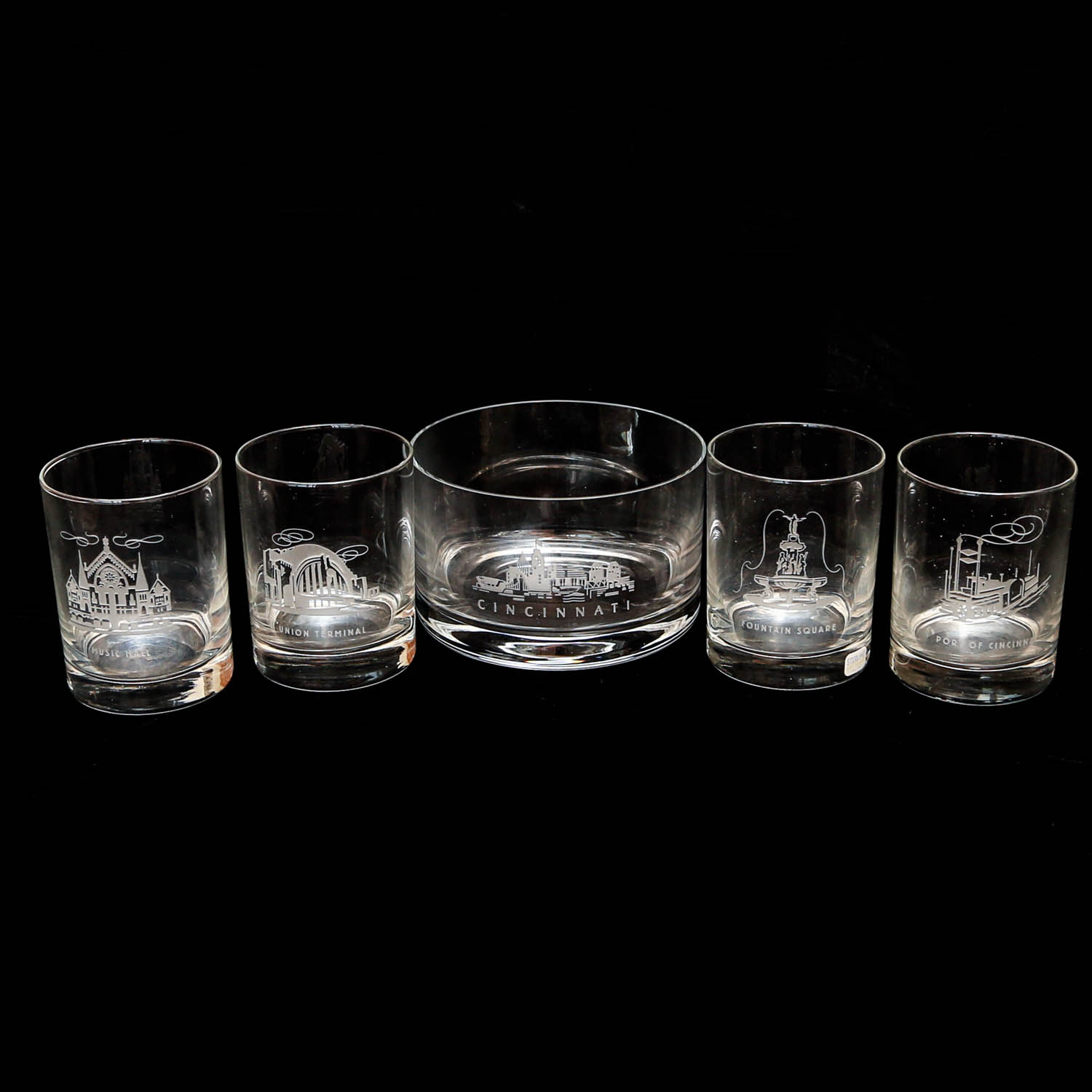 Sterling Cut Glass Cincinnati Themed Glassware Set