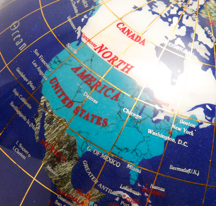 Semi-Precious Inlaid Gemstone Desk Globe