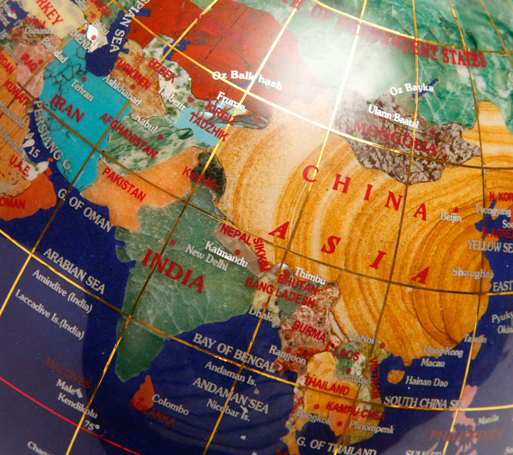 Semi-Precious Inlaid Gemstone Desk Globe